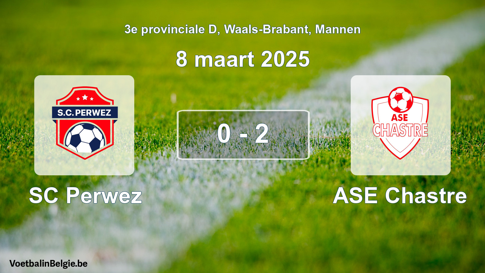 Gespeelde wedstrijd mannenvoetbal: SC Perwez - ASE Chastre 0 - 2 (8 maart 2025)