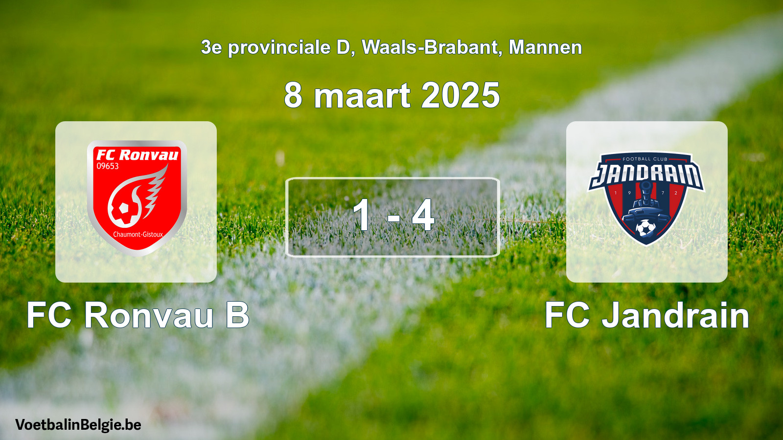 Gespeelde wedstrijd mannenvoetbal: FC Ronvau B - FC Jandrain 1 - 4 (8 maart 2025)