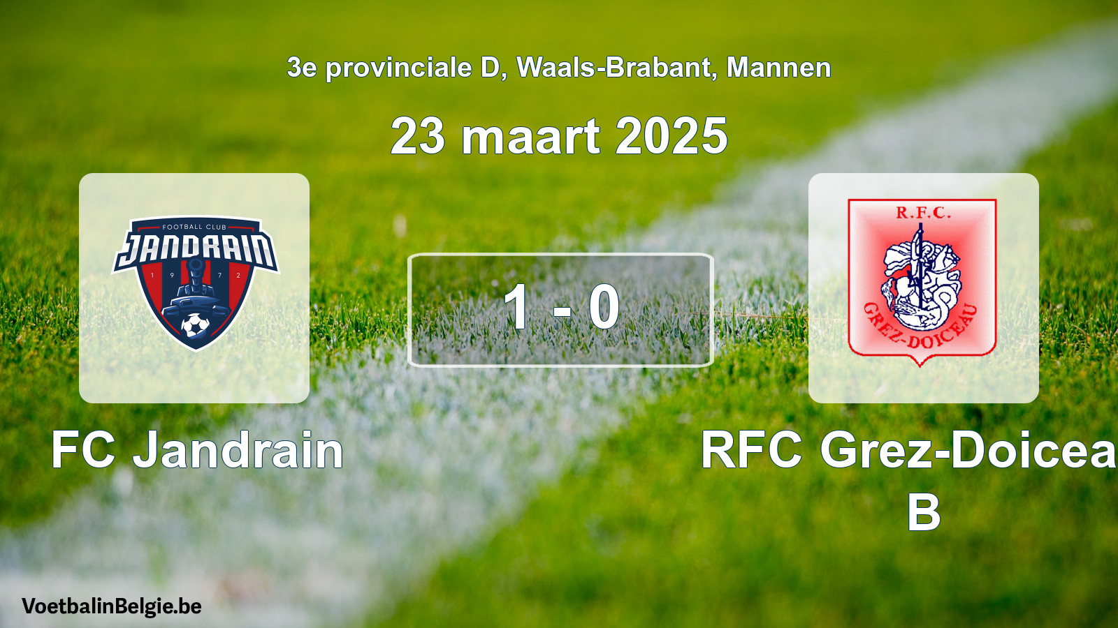 Gespeelde wedstrijd mannenvoetbal: FC Jandrain - RFC Grez-Doiceau B 1 - 0 (23 maart 2025)