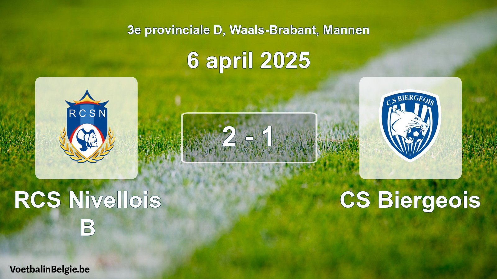 Gespeelde wedstrijd mannenvoetbal: RCS Nivellois B - CS Biergeois 2 - 1 (6 april 2025)