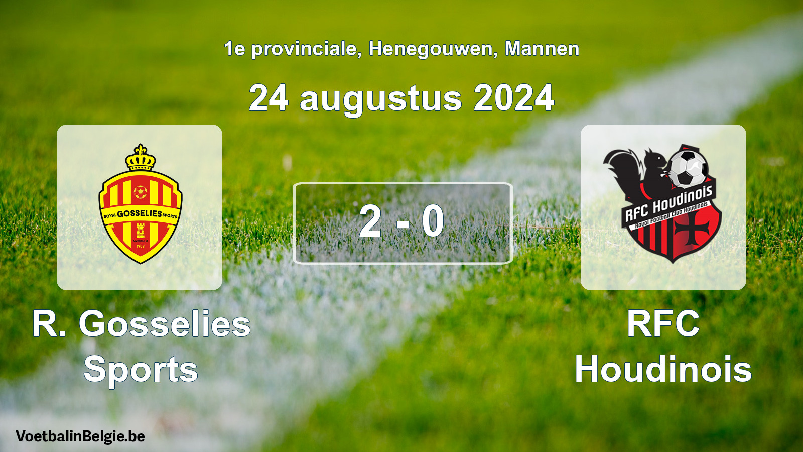 Gespeelde wedstrijd mannenvoetbal: R. Gosselies Sports - RFC Houdinois 2 - 0 (24 augustus 2024)