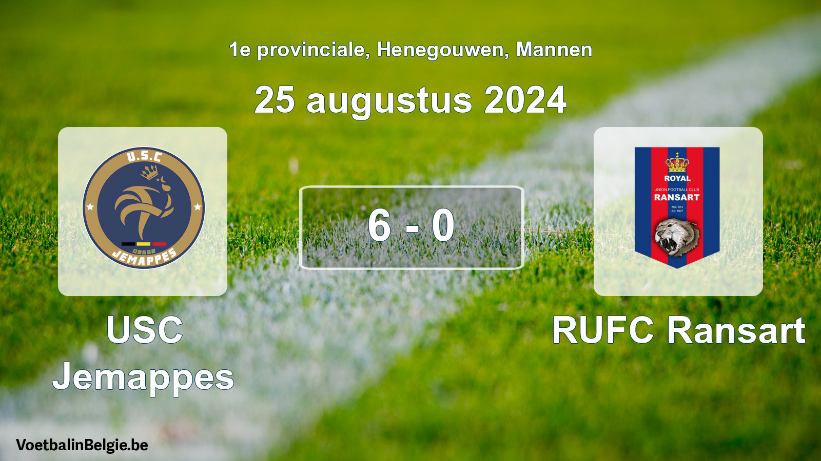 Gespeelde wedstrijd mannenvoetbal: USC Jemappes - RUFC Ransart 6 - 0 (25 augustus 2024)