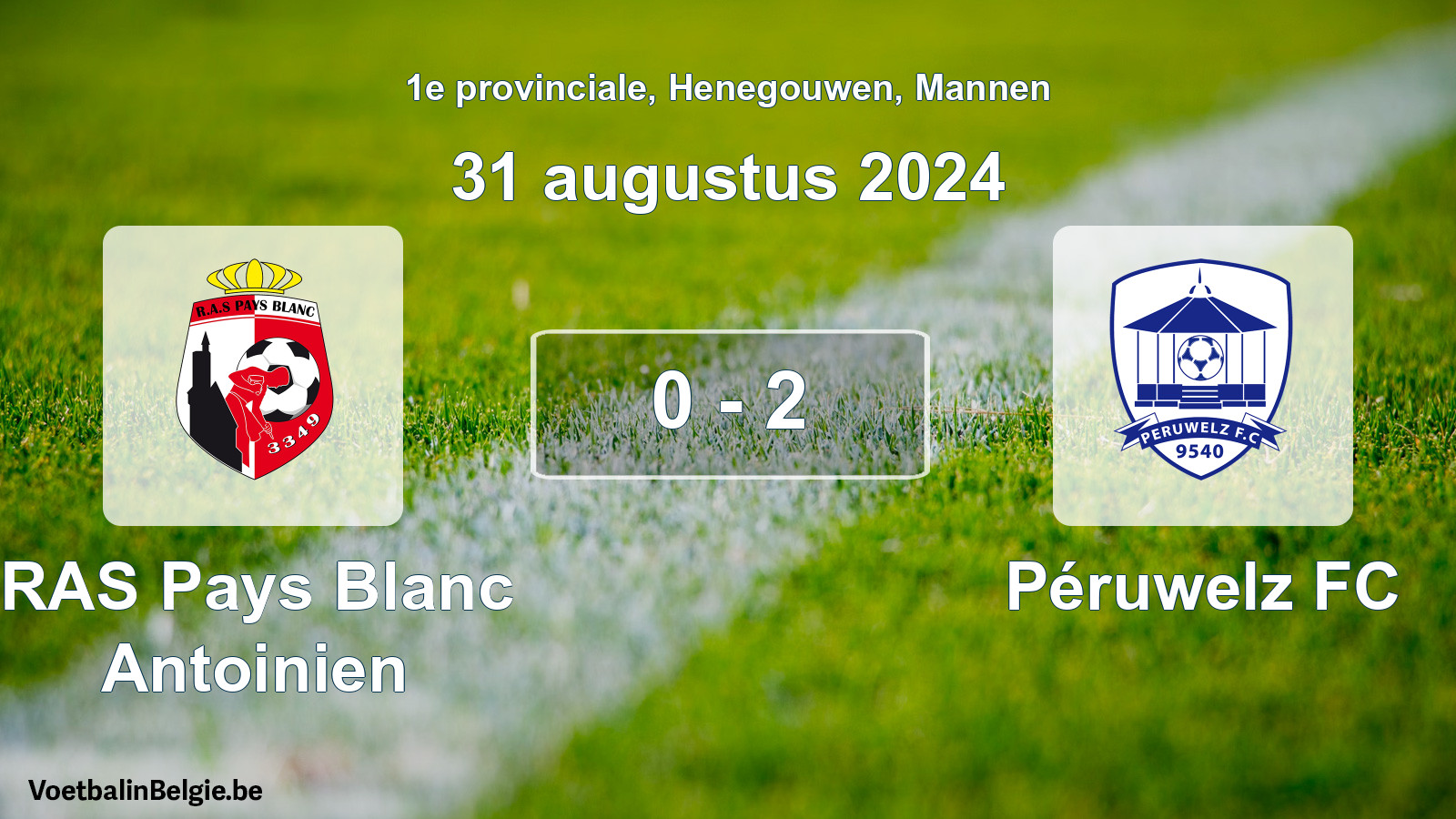 Gespeelde wedstrijd mannenvoetbal: RAS Pays Blanc Antoinien - Péruwelz FC 0 - 2 (31 augustus 2024)