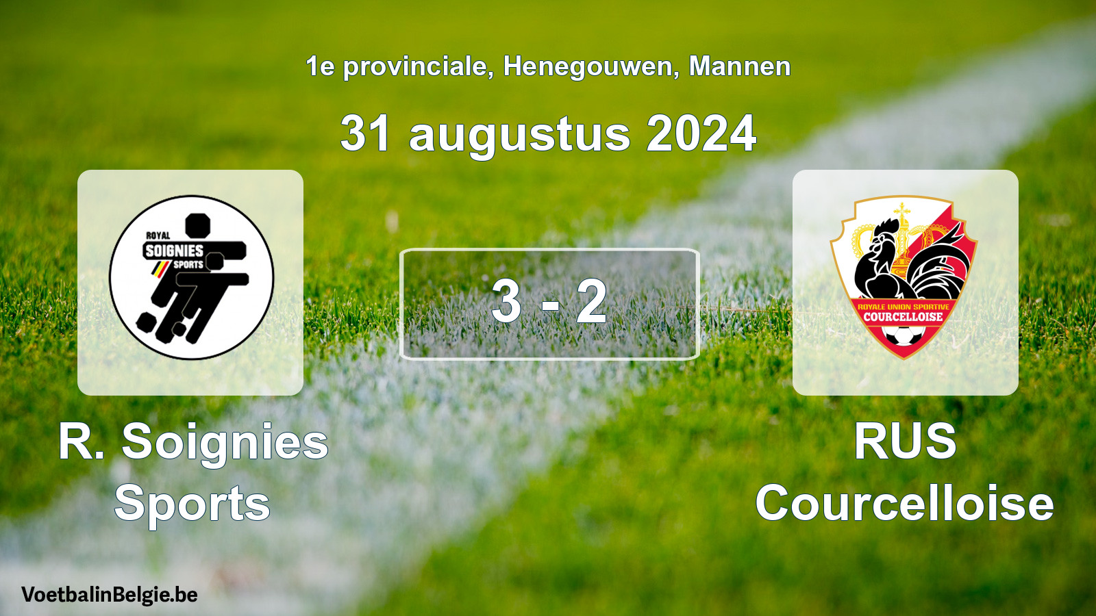 Gespeelde wedstrijd mannenvoetbal: R. Soignies Sports - RUS Courcelloise 3 - 2 (31 augustus 2024)
