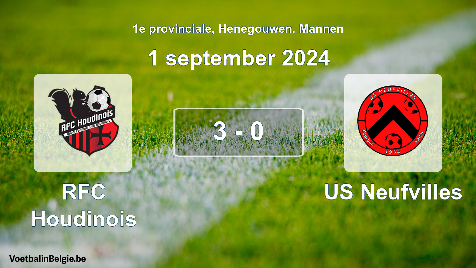 Gespeelde wedstrijd mannenvoetbal: RFC Houdinois - US Neufvilles 3 - 0 (1 september 2024)