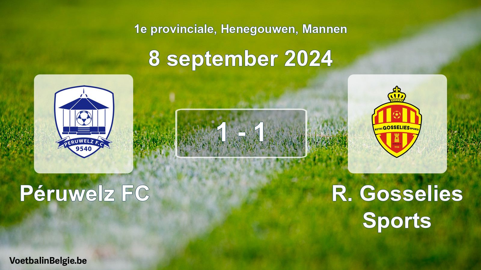 Gespeelde wedstrijd mannenvoetbal: Péruwelz FC - R. Gosselies Sports 1 - 1 (8 september 2024)