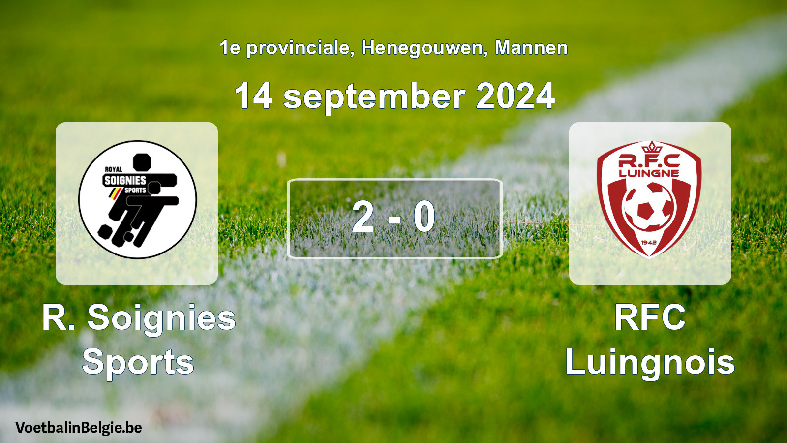 Gespeelde wedstrijd mannenvoetbal: R. Soignies Sports - RFC Luingnois 2 - 0 (14 september 2024)
