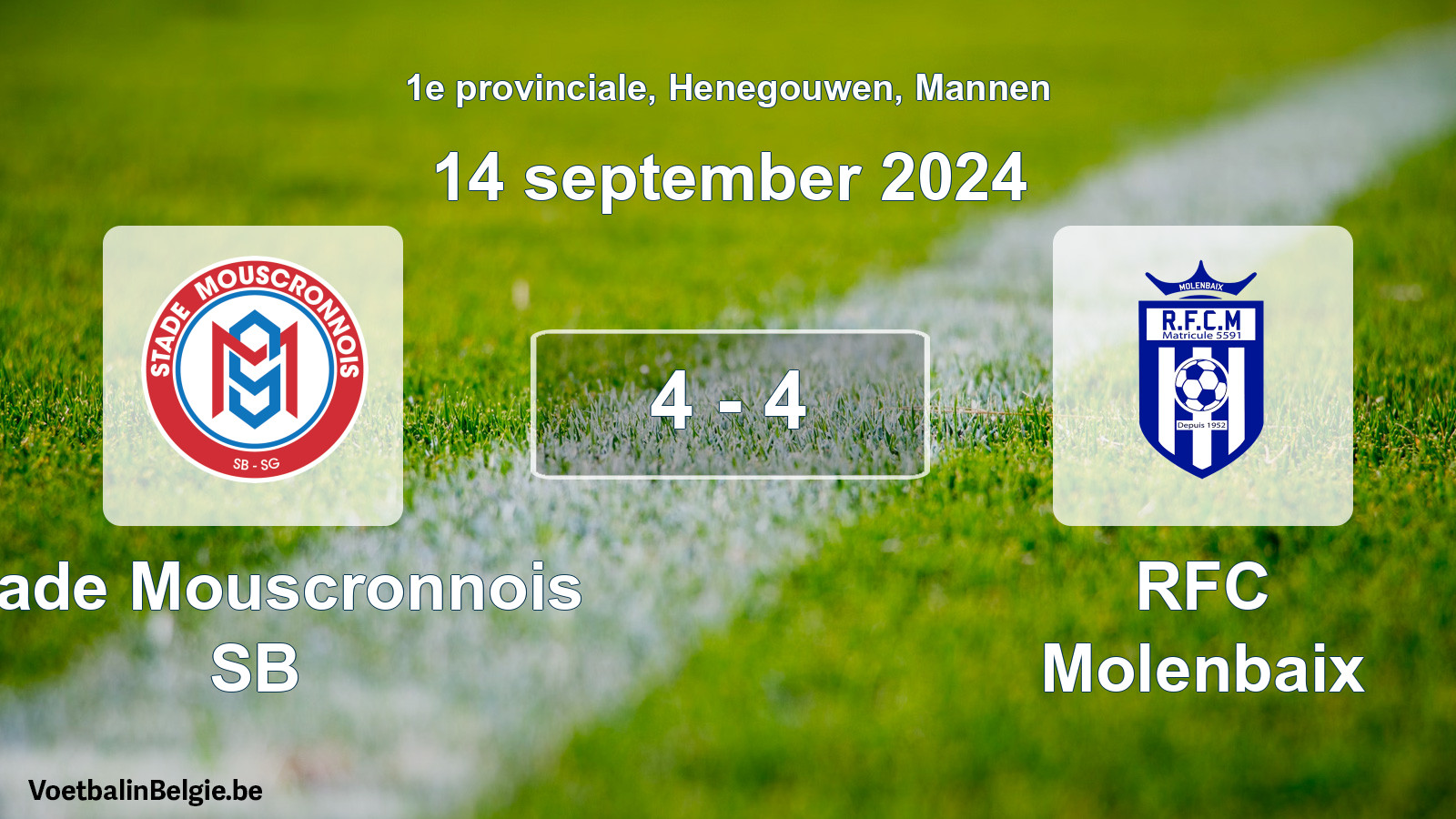 Gespeelde wedstrijd mannenvoetbal: Stade Mouscronnois SB - RFC Molenbaix 4 - 4 (14 september 2024)