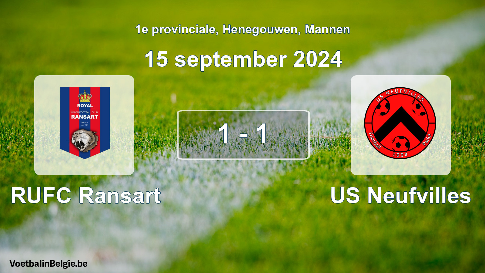 Gespeelde wedstrijd mannenvoetbal: RUFC Ransart - US Neufvilles 1 - 1 (15 september 2024)