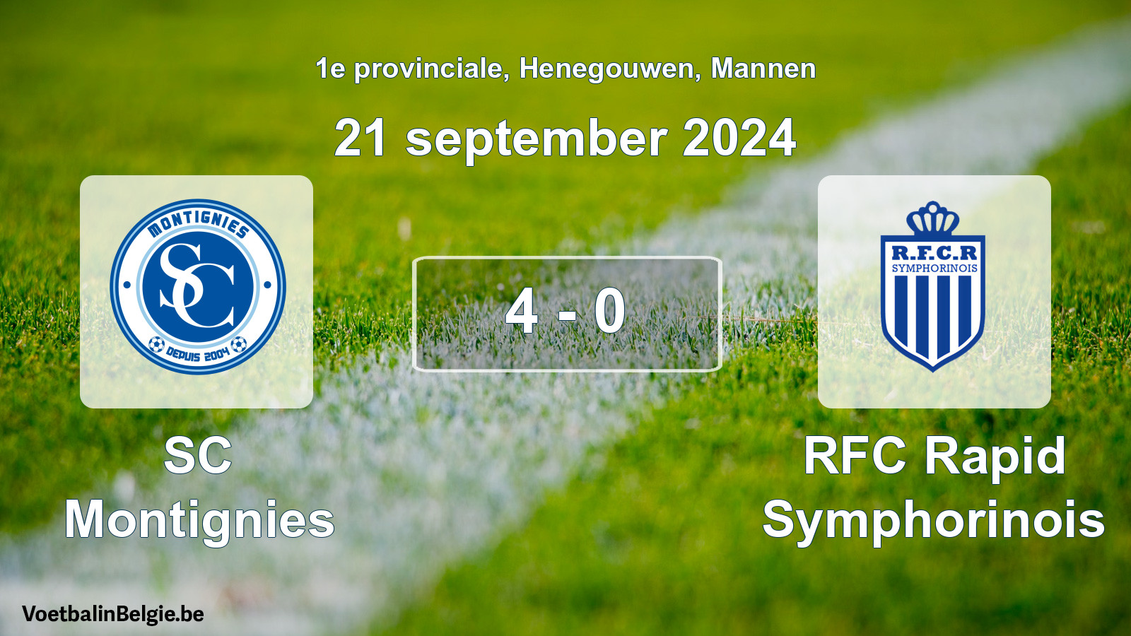 Gespeelde wedstrijd mannenvoetbal: SC Montignies - RFC Rapid Symphorinois 4 - 0 (21 september 2024)