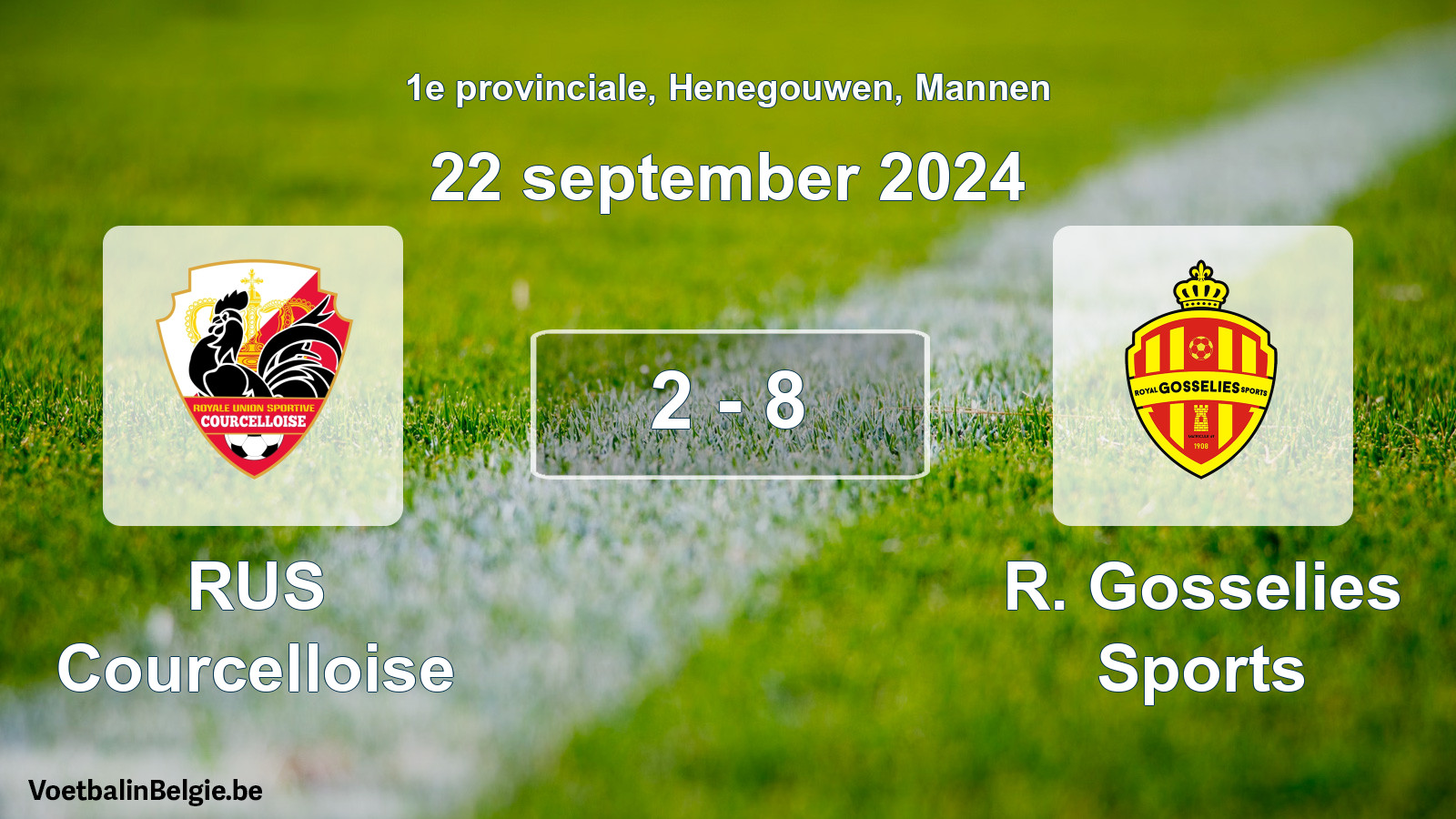 Gespeelde wedstrijd mannenvoetbal: RUS Courcelloise - R. Gosselies Sports 2 - 8 (22 september 2024)