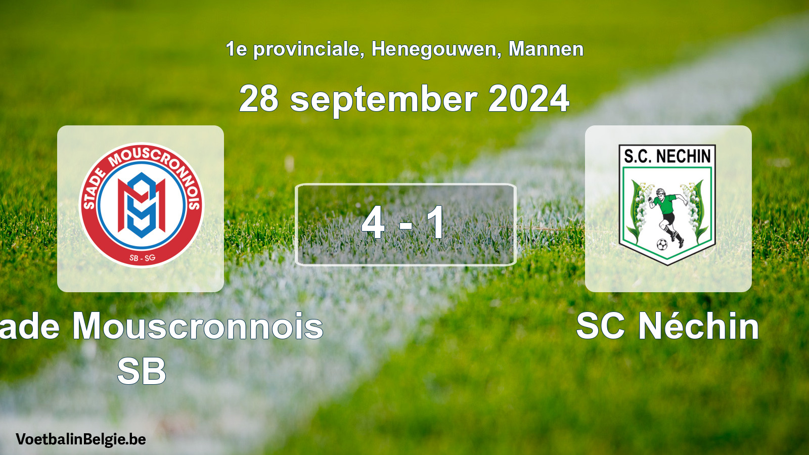 Gespeelde wedstrijd mannenvoetbal: Stade Mouscronnois SB - SC Néchin 4 - 1 (28 september 2024)
