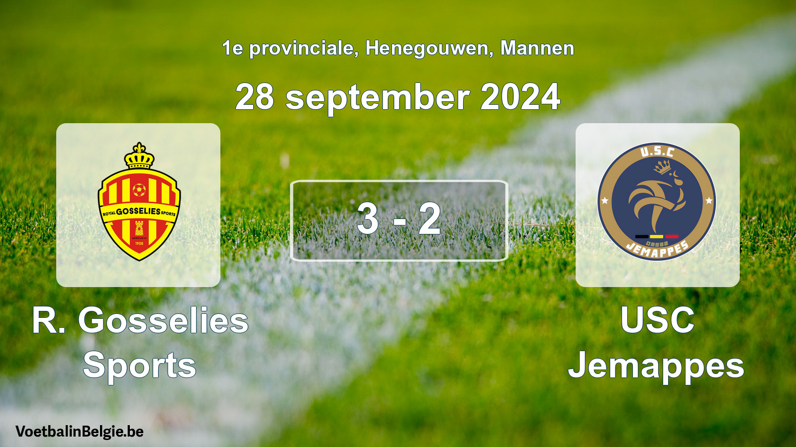 Gespeelde wedstrijd mannenvoetbal: R. Gosselies Sports - USC Jemappes 3 - 2 (28 september 2024)