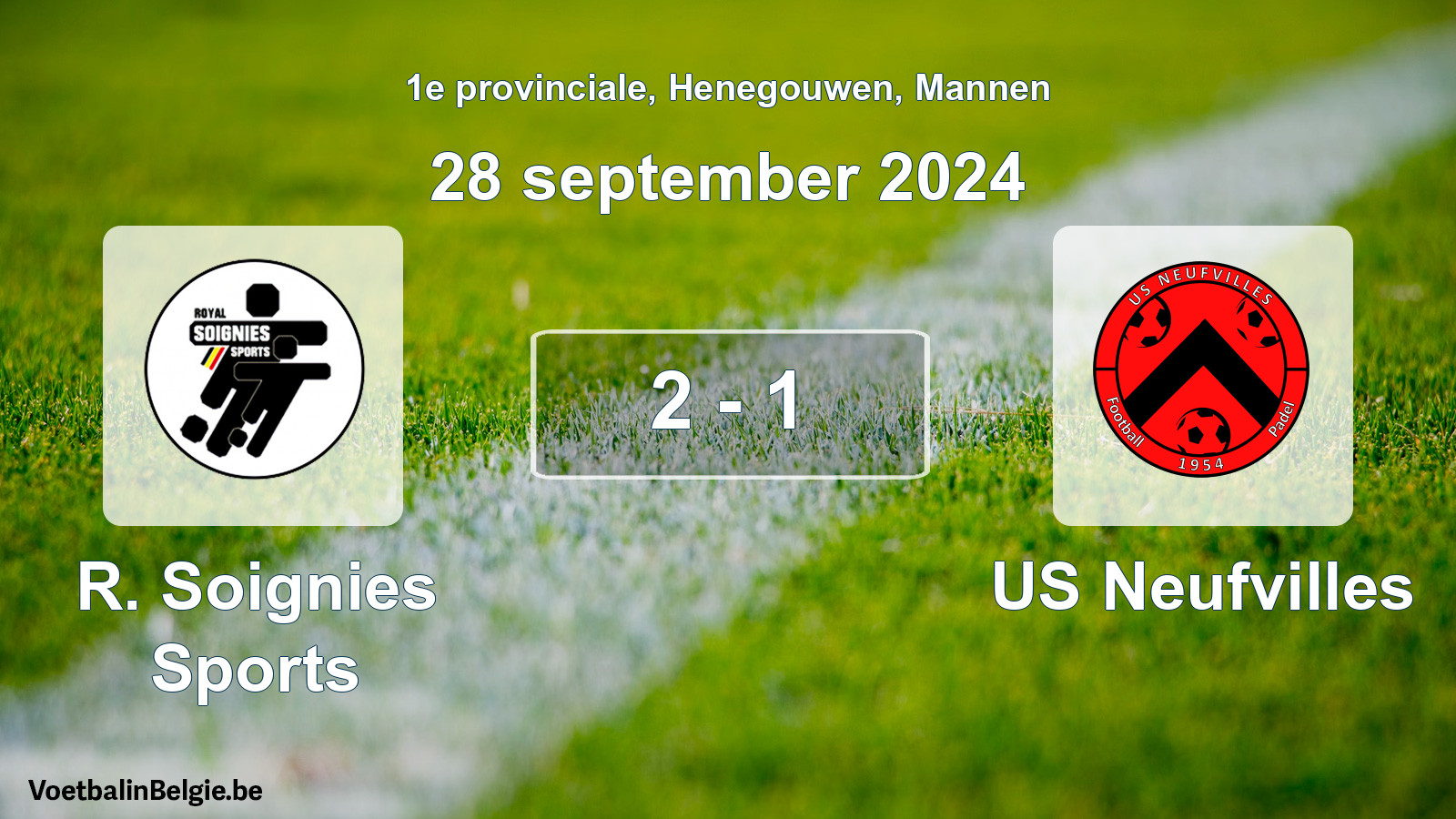 Gespeelde wedstrijd mannenvoetbal: R. Soignies Sports - US Neufvilles 2 - 1 (28 september 2024)