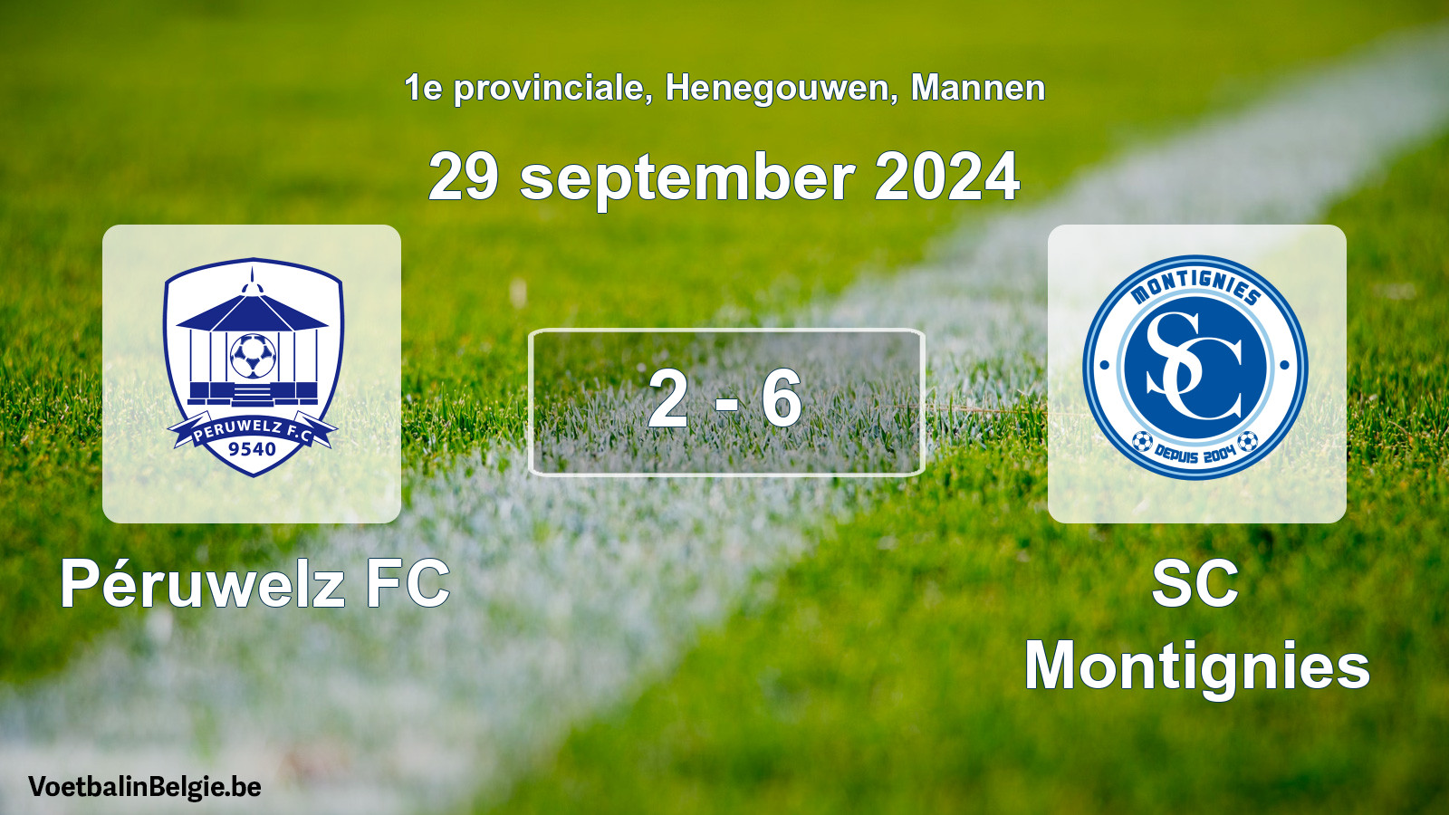 Gespeelde wedstrijd mannenvoetbal: Péruwelz FC - SC Montignies 2 - 6 (29 september 2024)
