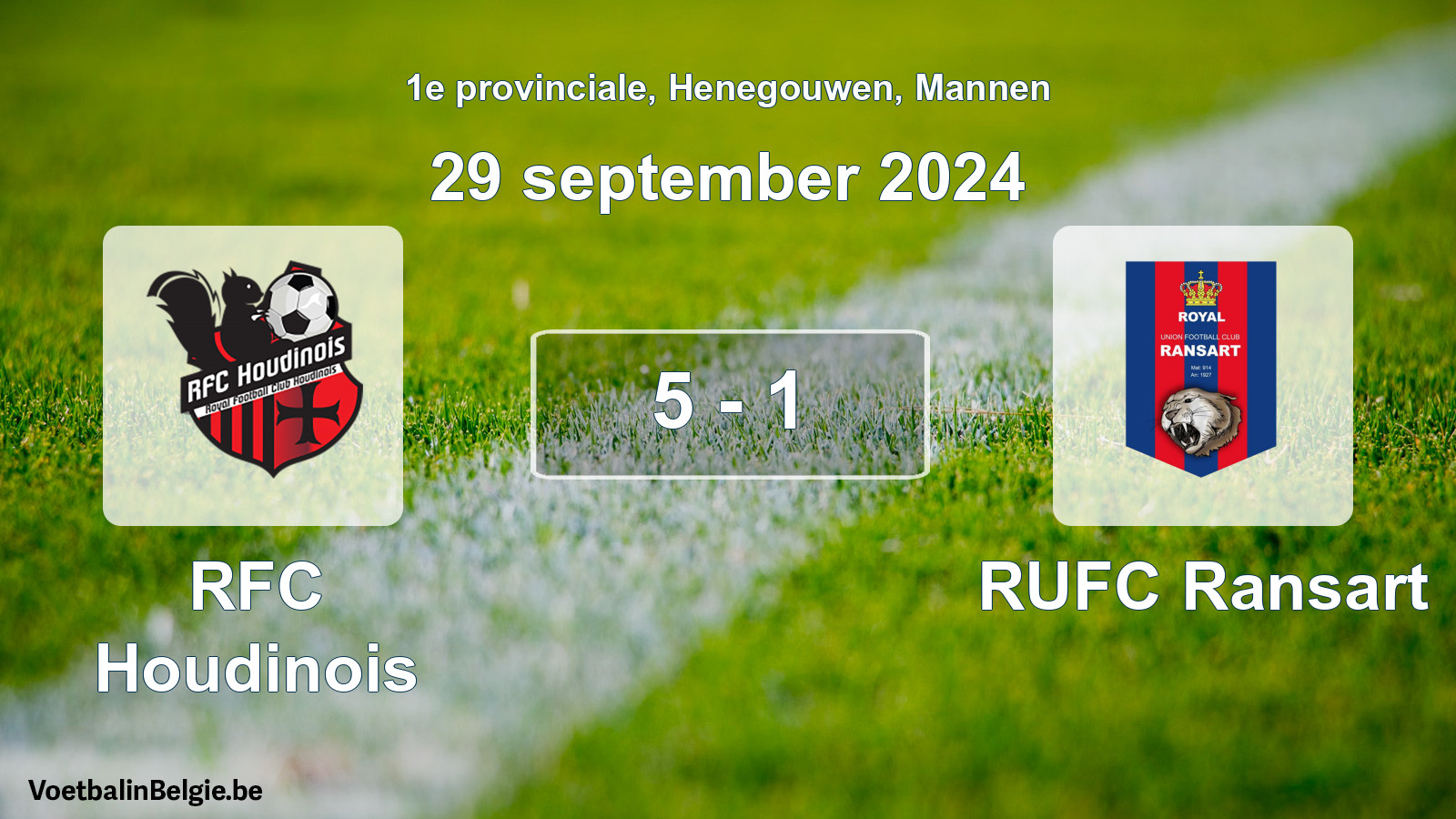 Gespeelde wedstrijd mannenvoetbal: RFC Houdinois - RUFC Ransart 5 - 1 (29 september 2024)