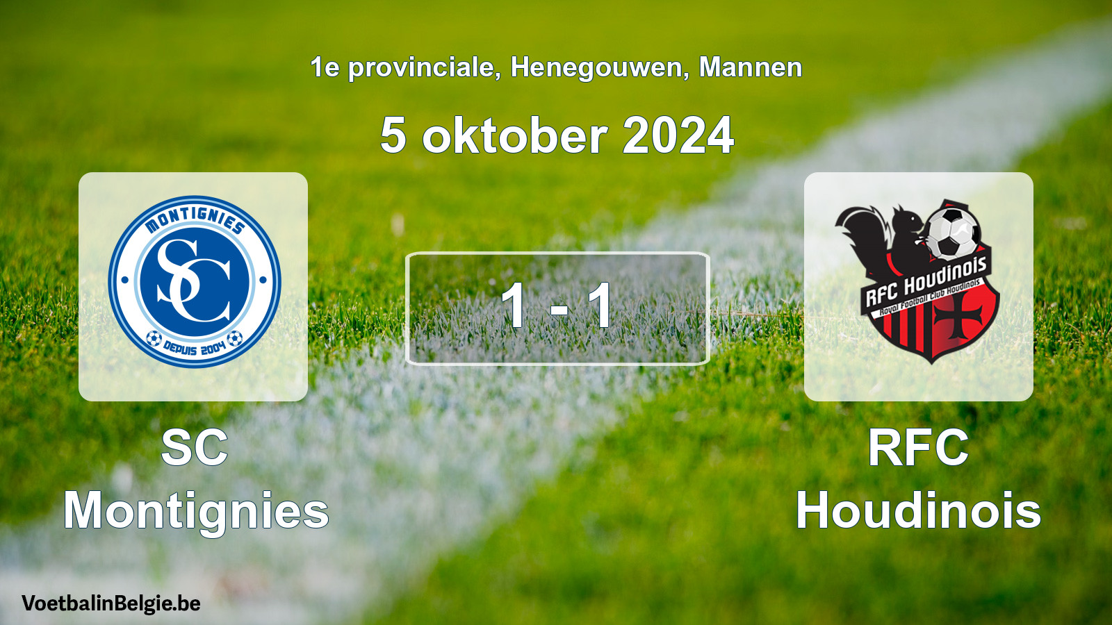 Gespeelde wedstrijd mannenvoetbal: SC Montignies - RFC Houdinois 1 - 1 (5 oktober 2024)