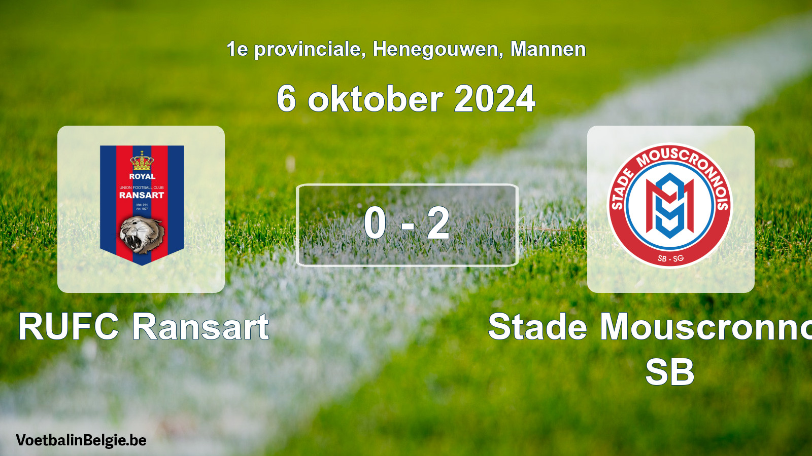Gespeelde wedstrijd mannenvoetbal: RUFC Ransart - Stade Mouscronnois SB 0 - 2 (6 oktober 2024)