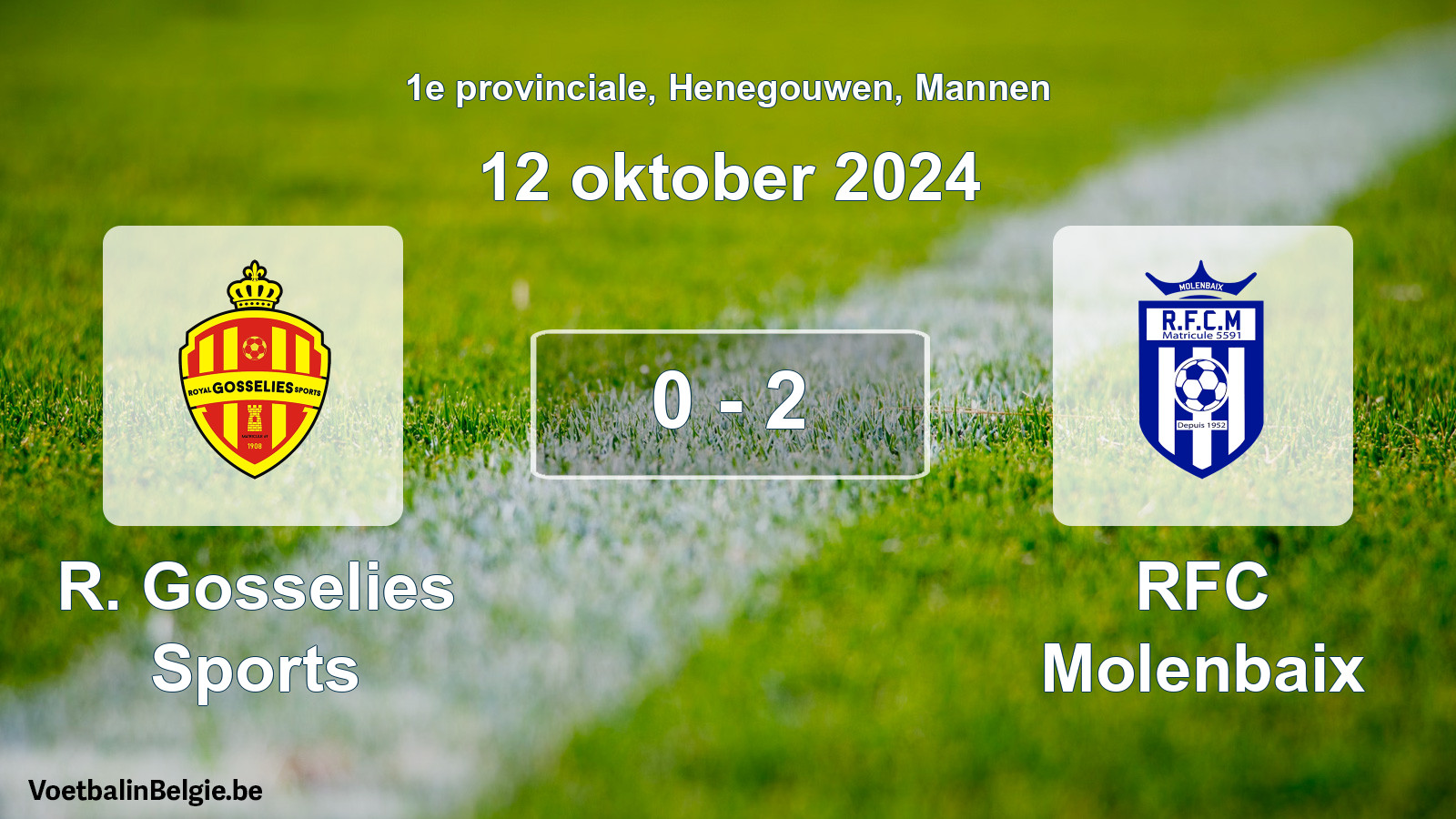Gespeelde wedstrijd mannenvoetbal: R. Gosselies Sports - RFC Molenbaix 0 - 2 (12 oktober 2024)