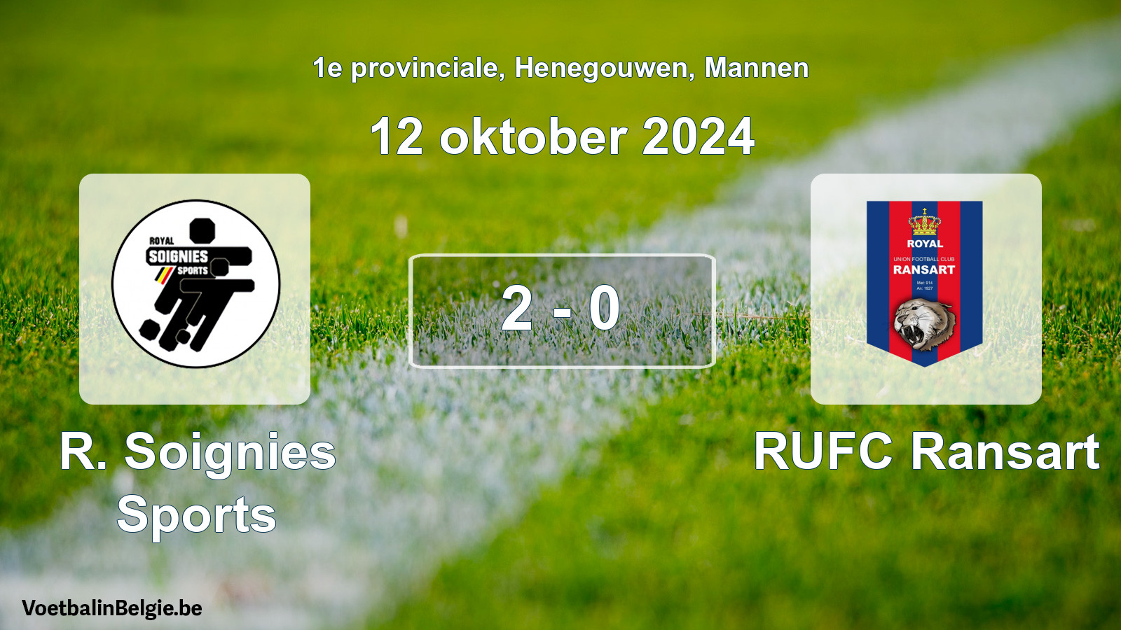 Gespeelde wedstrijd mannenvoetbal: R. Soignies Sports - RUFC Ransart 2 - 0 (12 oktober 2024)