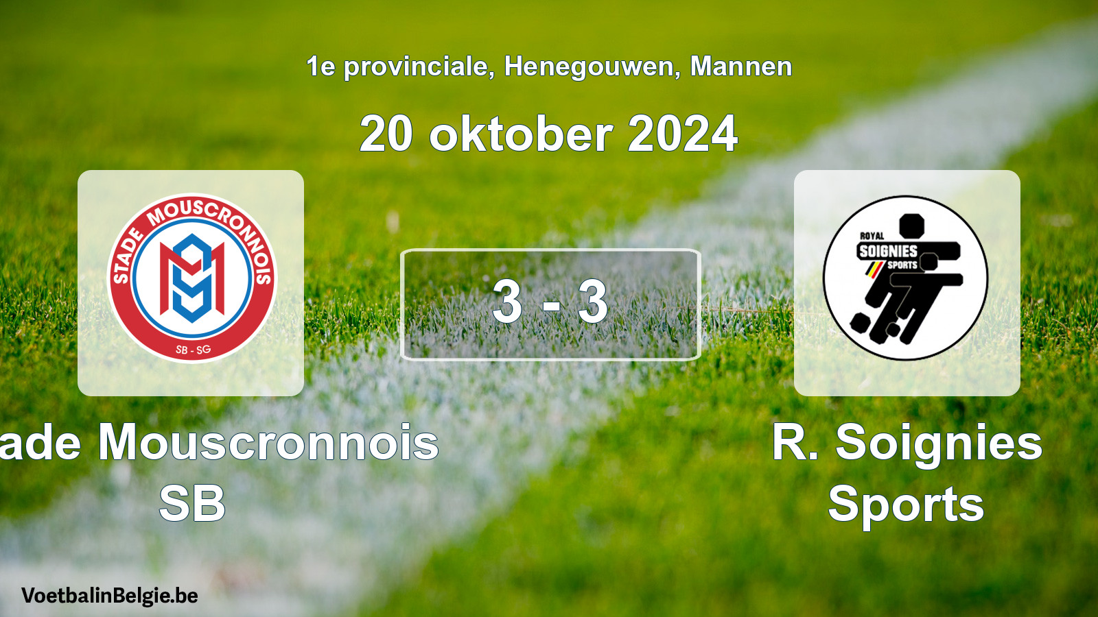Gespeelde wedstrijd mannenvoetbal: Stade Mouscronnois SB - R. Soignies Sports 3 - 3 (20 oktober 2024)