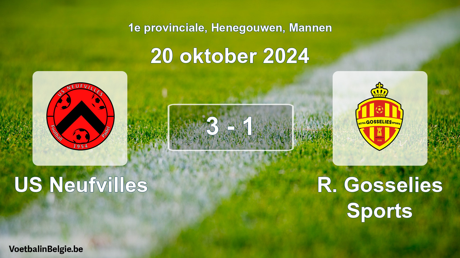 Gespeelde wedstrijd mannenvoetbal: US Neufvilles - R. Gosselies Sports 3 - 1 (20 oktober 2024)