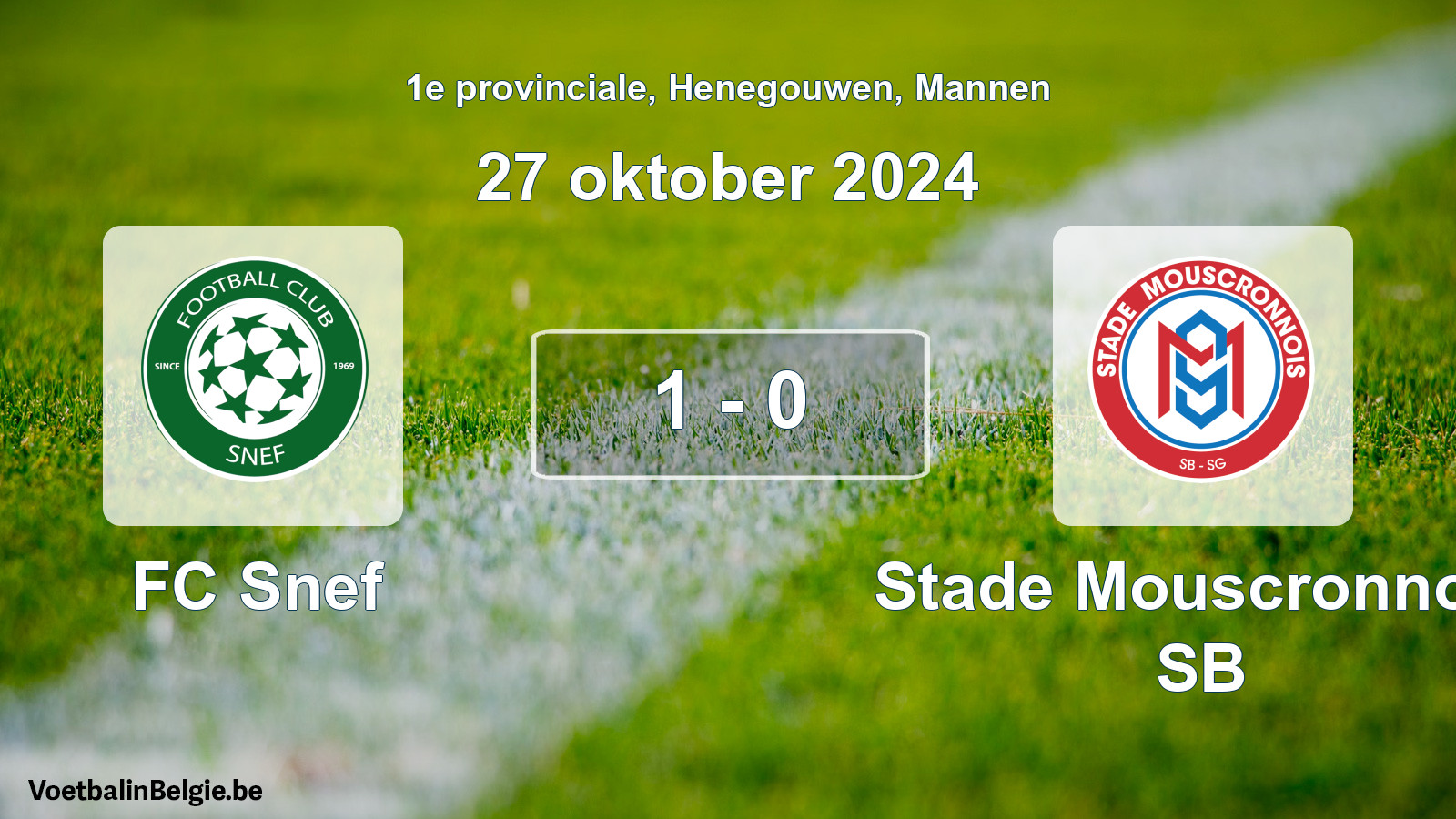 Gespeelde wedstrijd mannenvoetbal: FC Snef - Stade Mouscronnois SB 1 - 0 (27 oktober 2024)