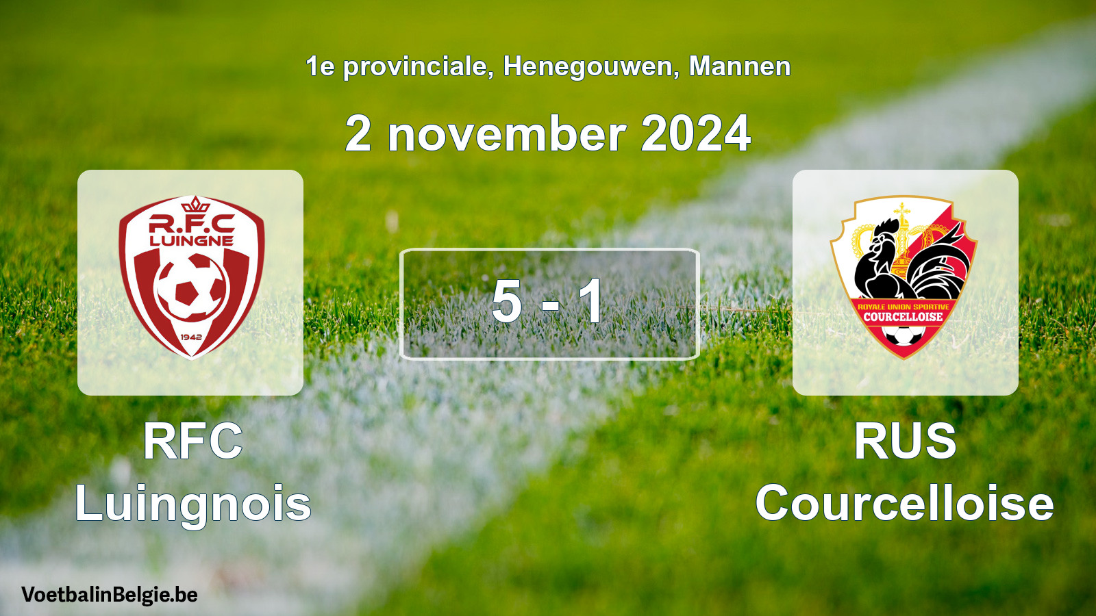 Gespeelde wedstrijd mannenvoetbal: RFC Luingnois - RUS Courcelloise 5 - 1 (2 november 2024)