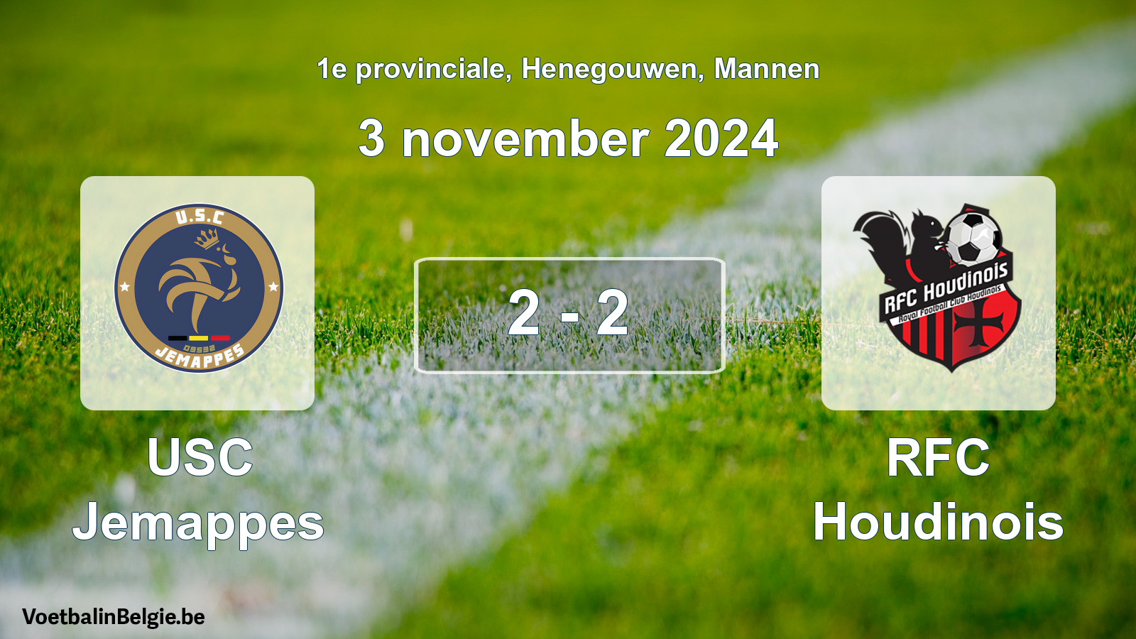 Gespeelde wedstrijd mannenvoetbal: USC Jemappes - RFC Houdinois 2 - 2 (3 november 2024)