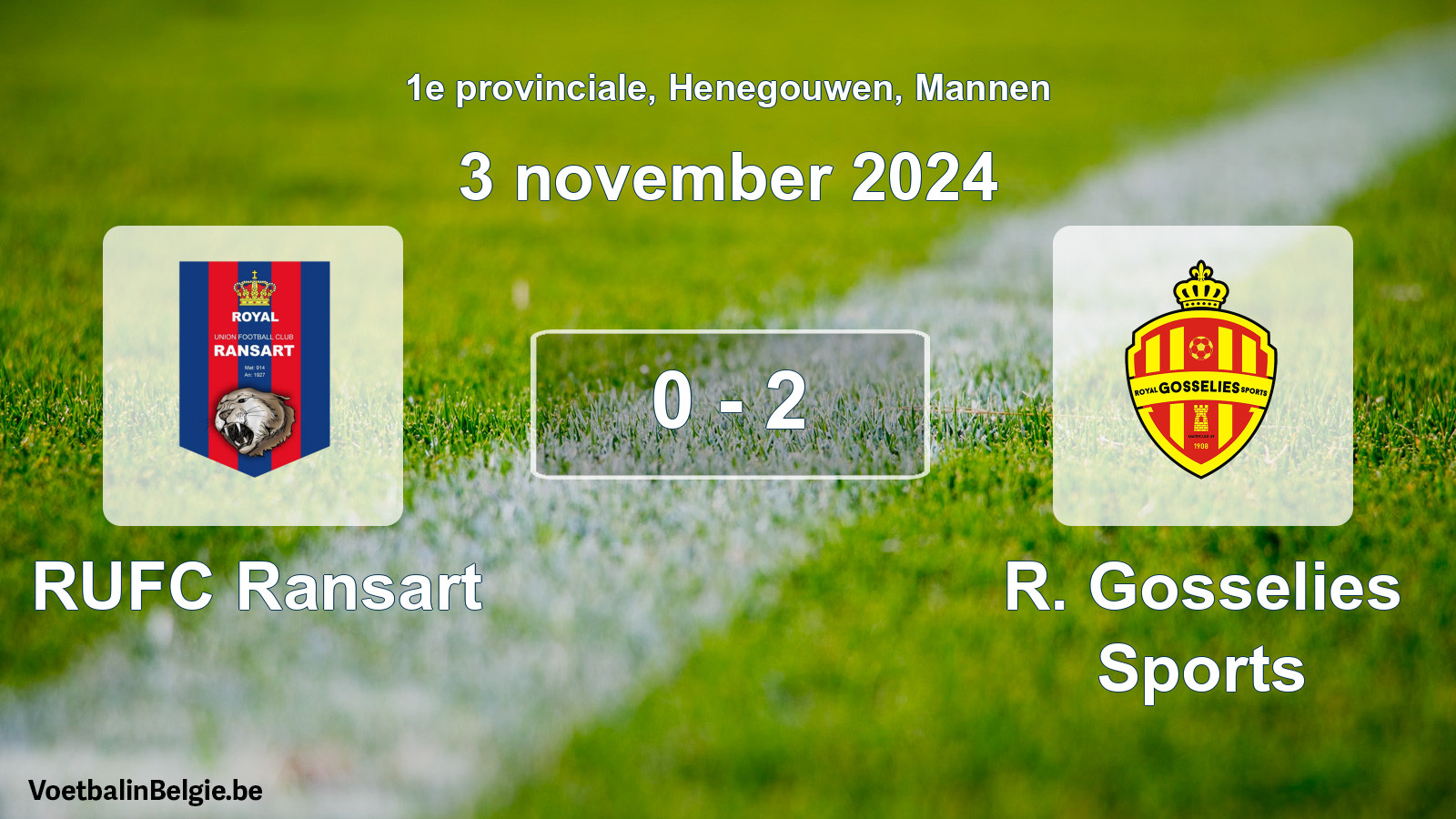 Gespeelde wedstrijd mannenvoetbal: RUFC Ransart - R. Gosselies Sports 0 - 2 (3 november 2024)