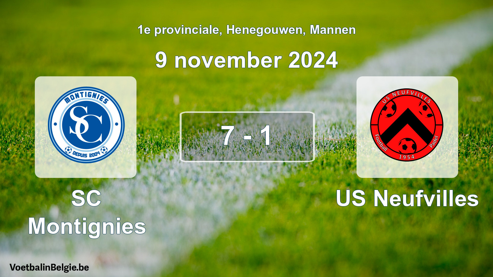 Gespeelde wedstrijd mannenvoetbal: SC Montignies - US Neufvilles 7 - 1 (9 november 2024)