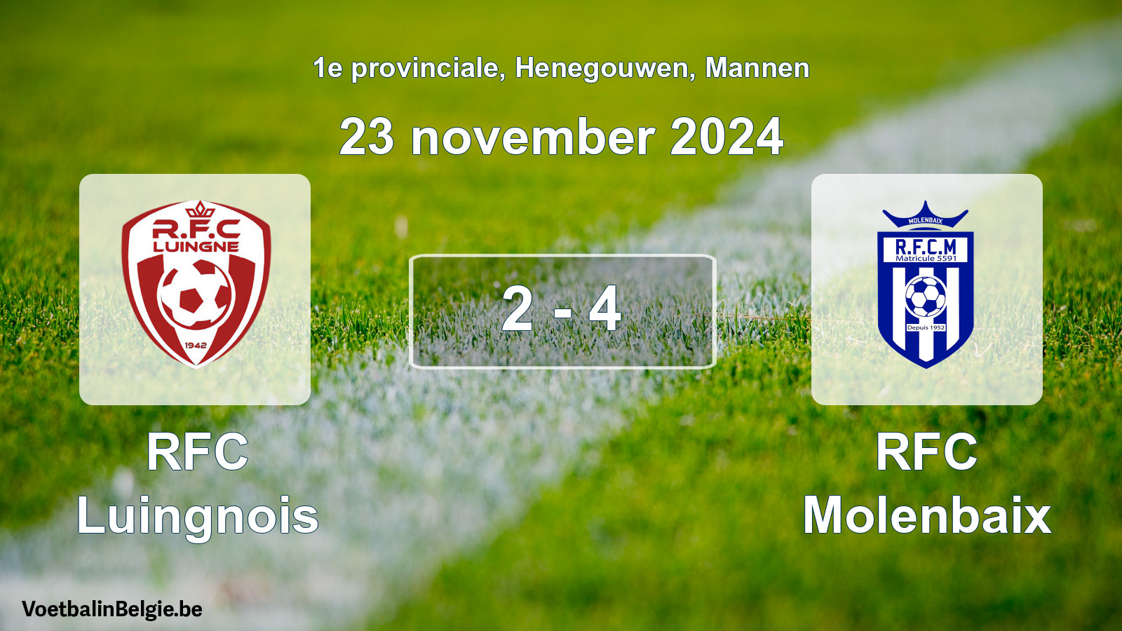 Gespeelde wedstrijd mannenvoetbal: RFC Luingnois - RFC Molenbaix 2 - 4 (23 november 2024)