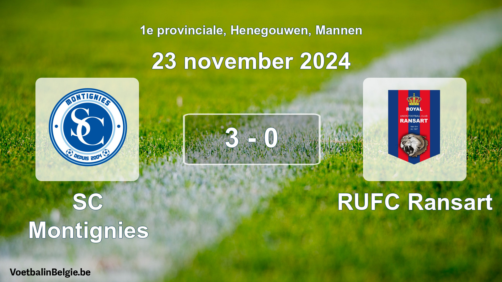 Gespeelde wedstrijd mannenvoetbal: SC Montignies - RUFC Ransart 3 - 0 (23 november 2024)