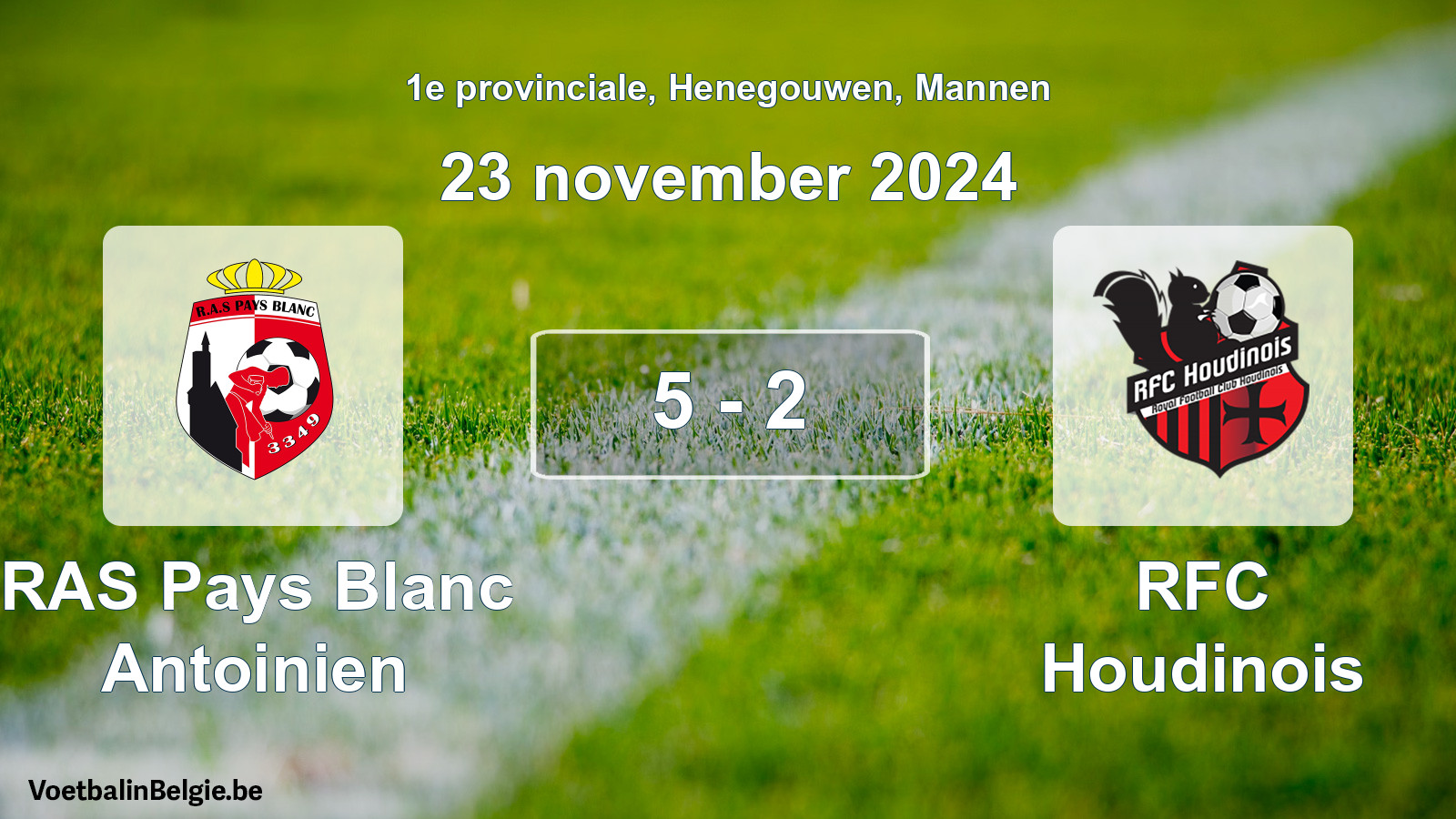 Gespeelde wedstrijd mannenvoetbal: RAS Pays Blanc Antoinien - RFC Houdinois 5 - 2 (23 november 2024)
