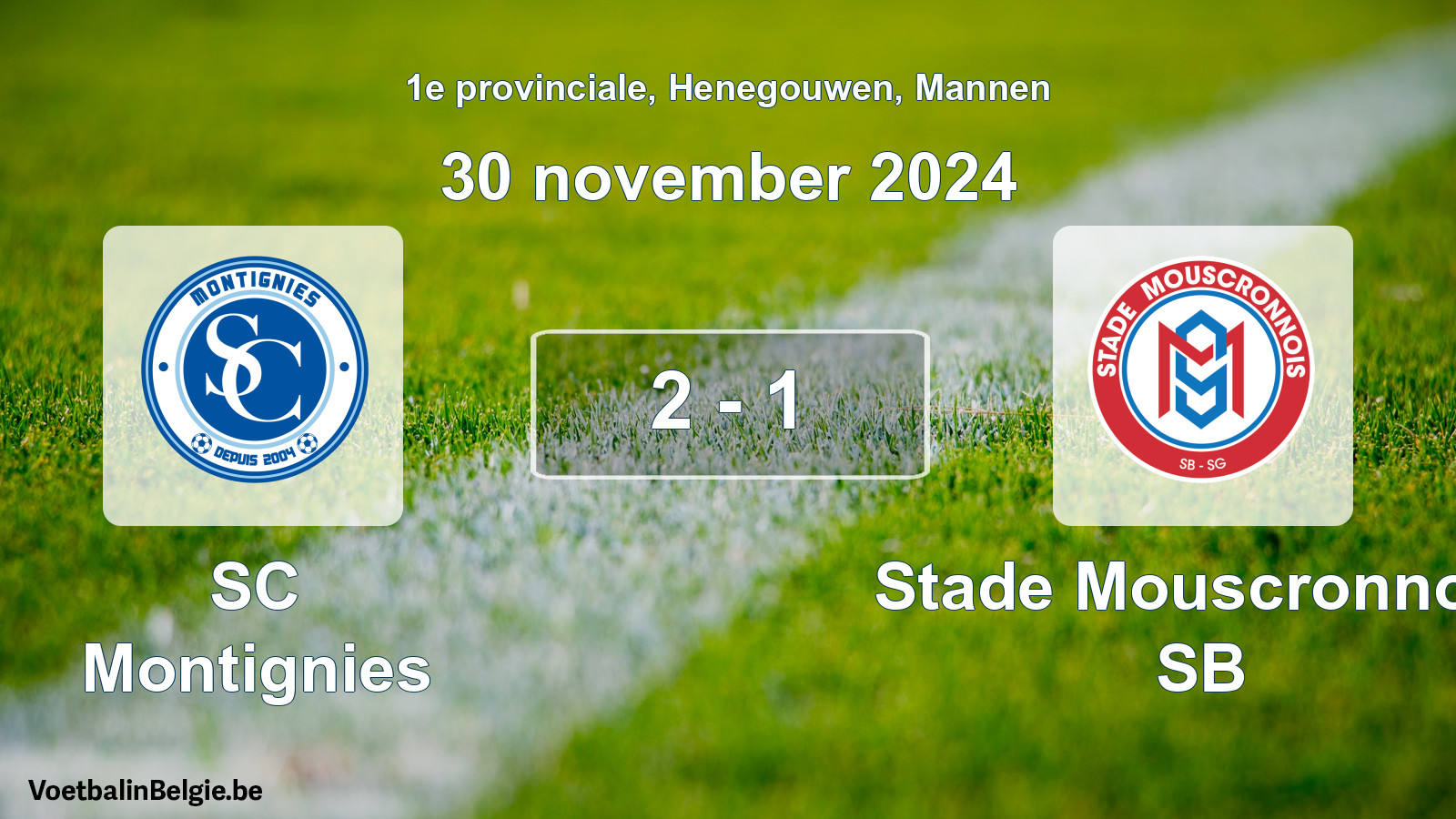 Gespeelde wedstrijd mannenvoetbal: SC Montignies - Stade Mouscronnois SB 2 - 1 (30 november 2024)