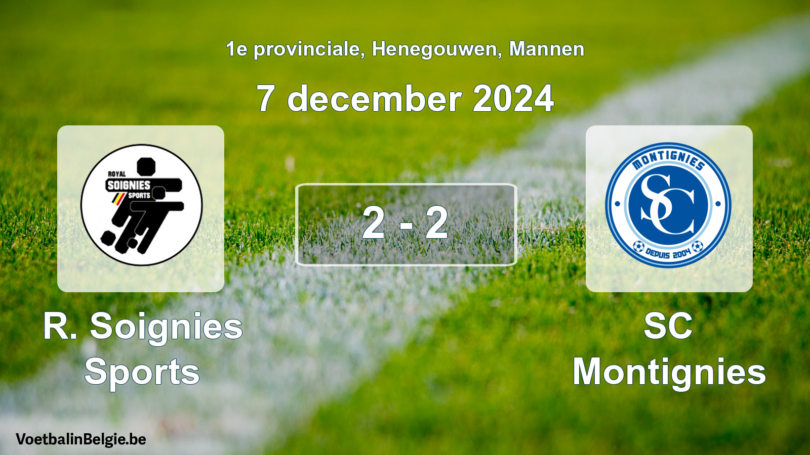 Gespeelde wedstrijd mannenvoetbal: R. Soignies Sports - SC Montignies 2 - 2 (7 december 2024)