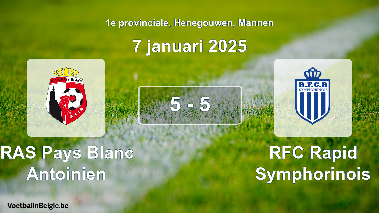 Gespeelde wedstrijd mannenvoetbal: RAS Pays Blanc Antoinien - RFC Rapid Symphorinois 5 - 5 (7 januari 2025)
