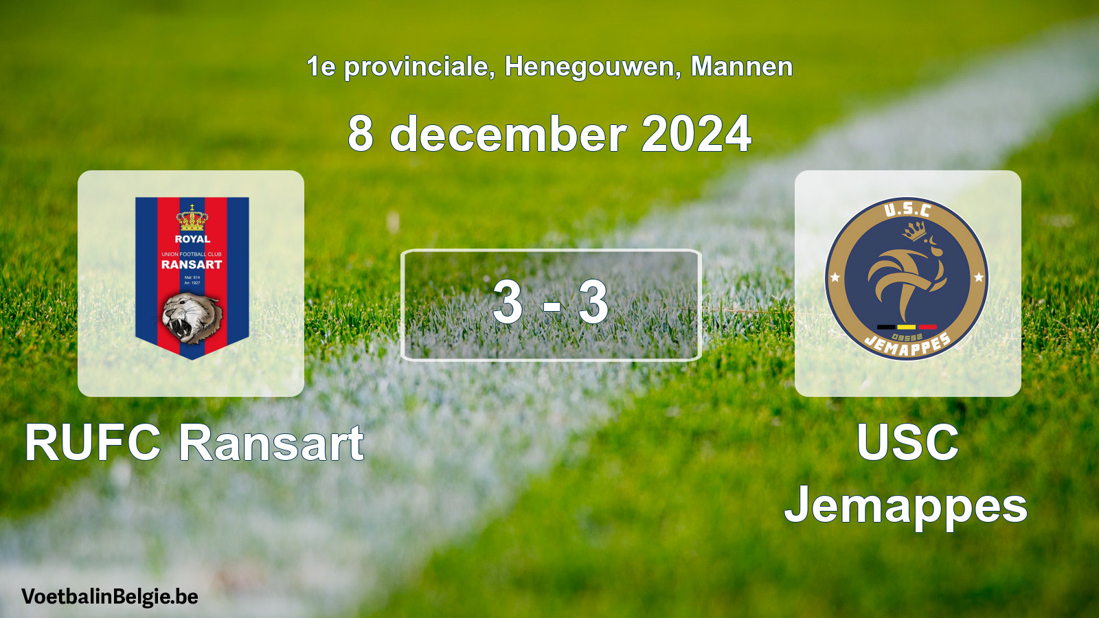 Gespeelde wedstrijd mannenvoetbal: RUFC Ransart - USC Jemappes 3 - 3 (8 december 2024)