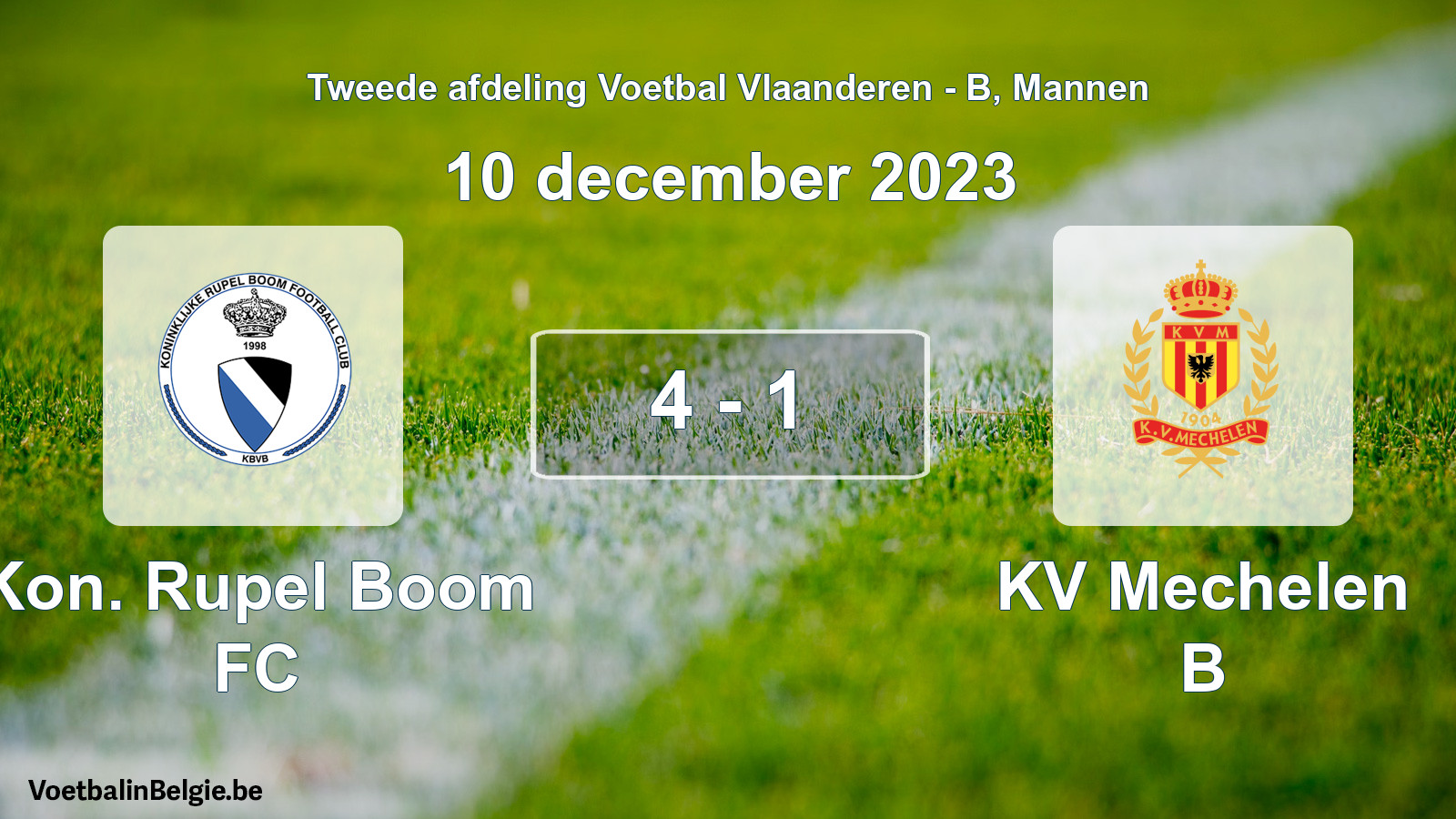 Gespeelde wedstrijd mannenvoetbal: Kon. Rupel Boom FC - KV Mechelen B 4 - 1 (10 december 2023)