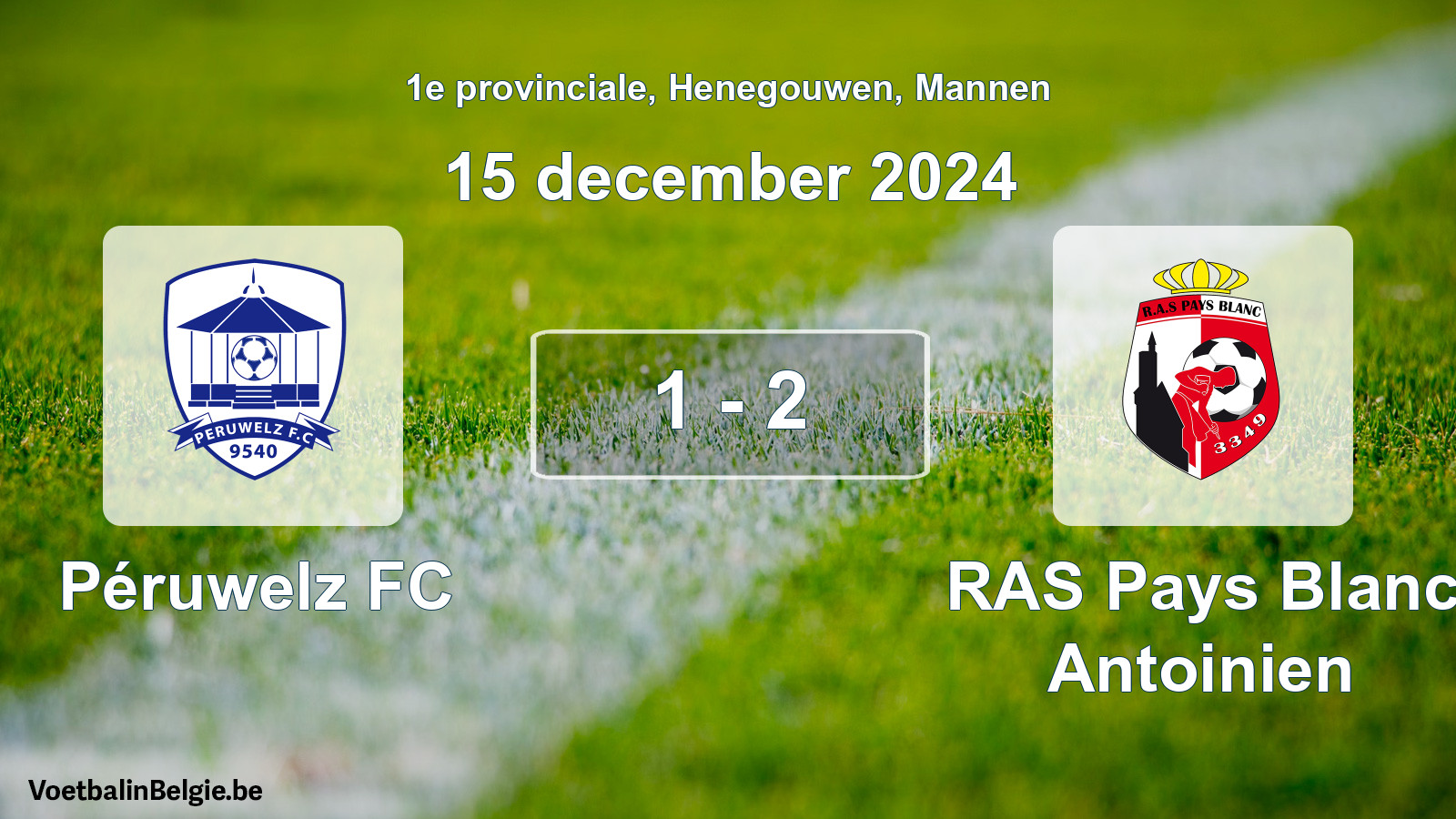 Gespeelde wedstrijd mannenvoetbal: Péruwelz FC - RAS Pays Blanc Antoinien 1 - 2 (15 december 2024)