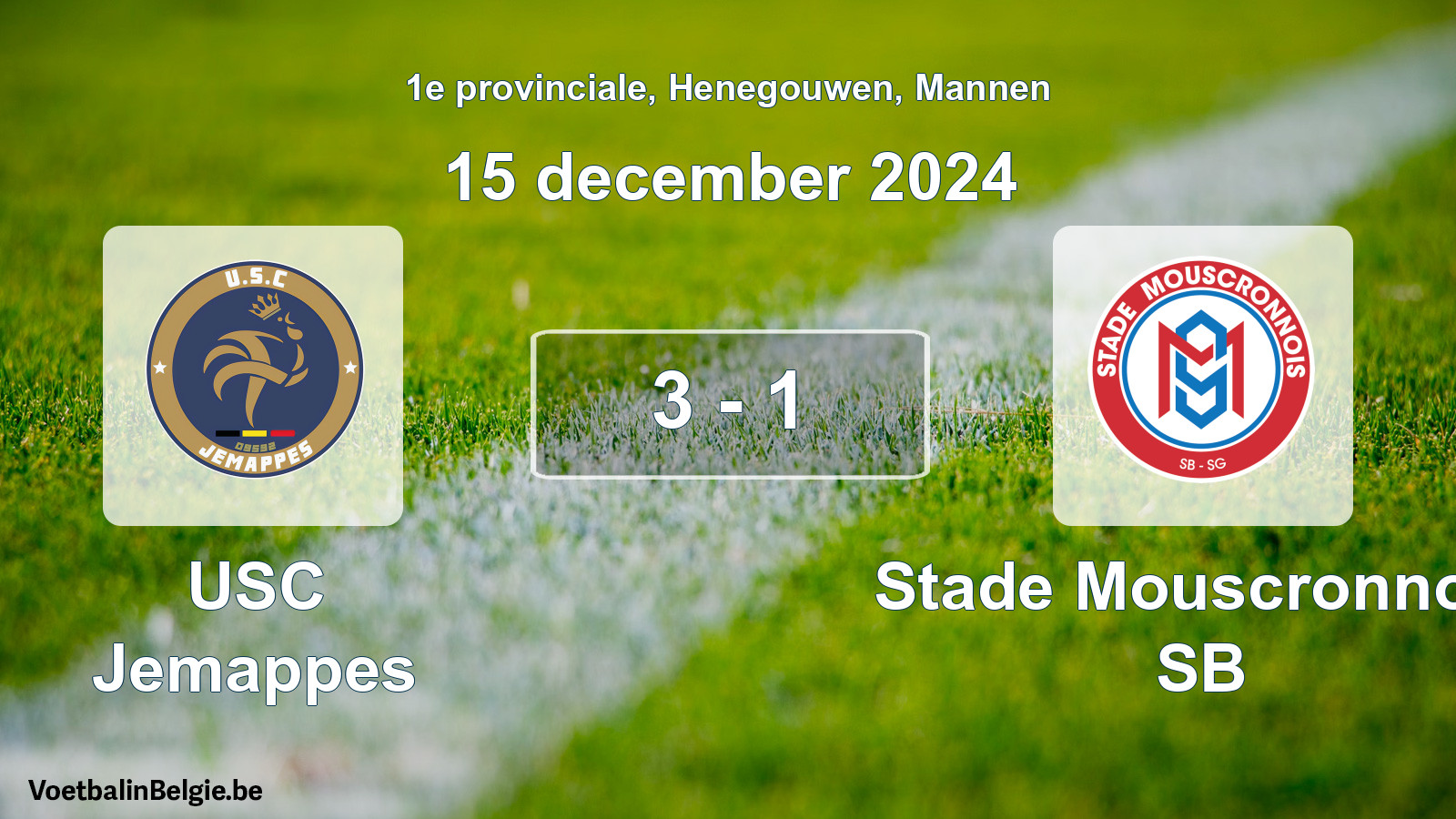 Played match men football: USC Jemappes - Stade Mouscronnois SB 3 - 1 (15 December 2024)