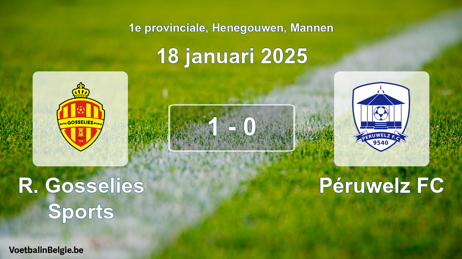 Gespieltes Spiel männer-Fußball: R. Gosselies Sports - Péruwelz FC 1 - 0 (18 Januar 2025)