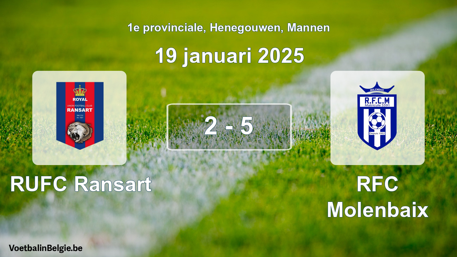 Gespeelde wedstrijd mannenvoetbal: RUFC Ransart - RFC Molenbaix 2 - 5 (19 januari 2025)