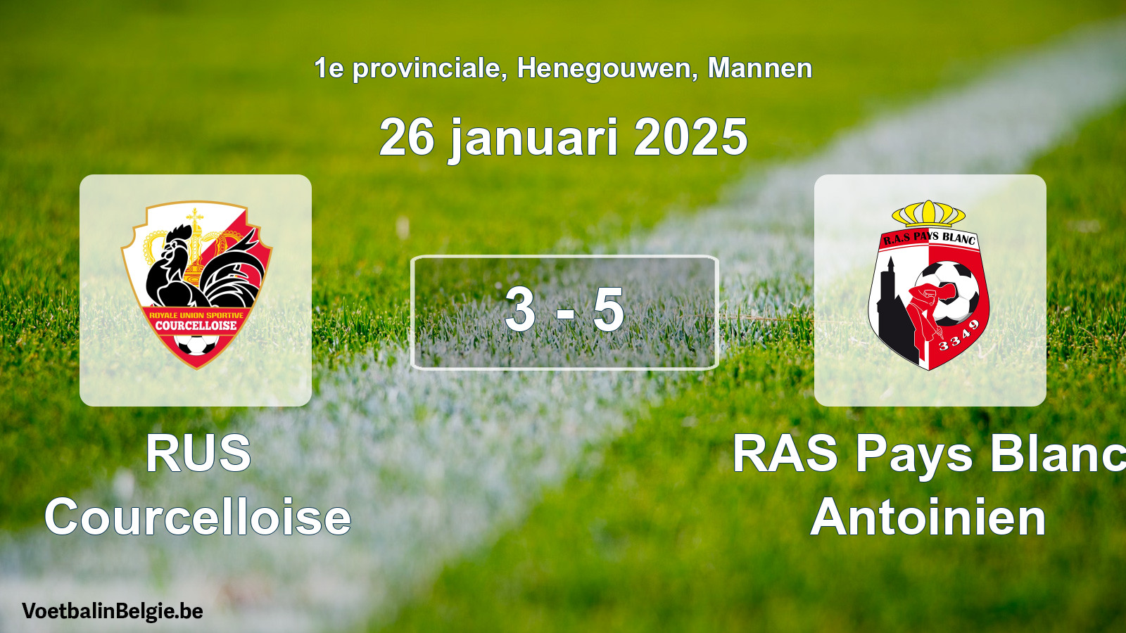 Gespeelde wedstrijd mannenvoetbal: RUS Courcelloise - RAS Pays Blanc Antoinien 3 - 5 (26 januari 2025)