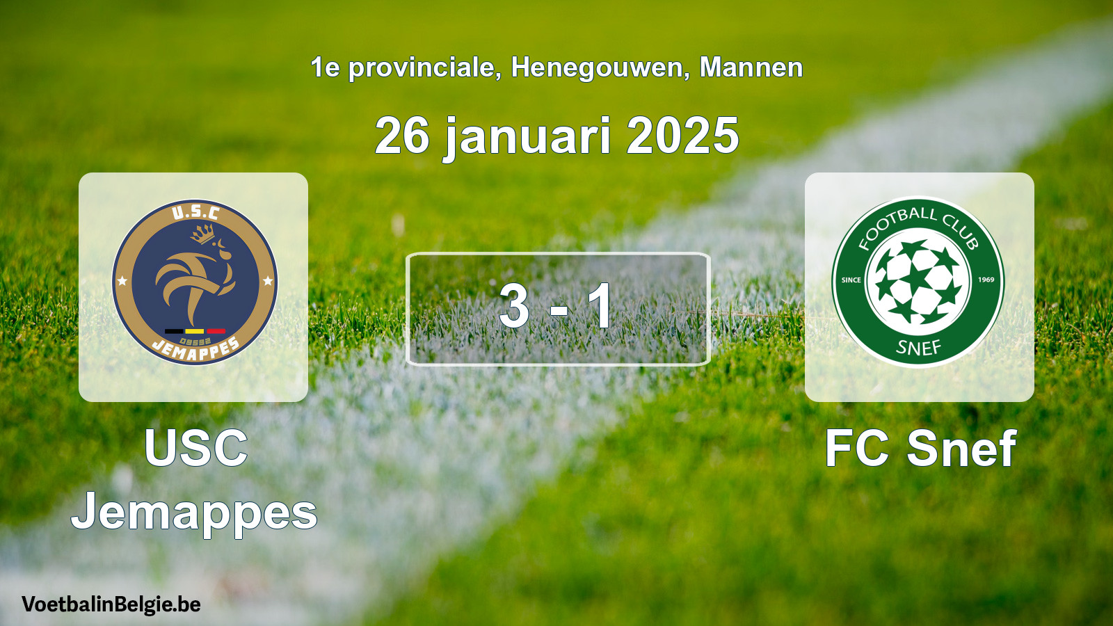 Gespeelde wedstrijd mannenvoetbal: USC Jemappes - FC Snef 3 - 1 (26 januari 2025)