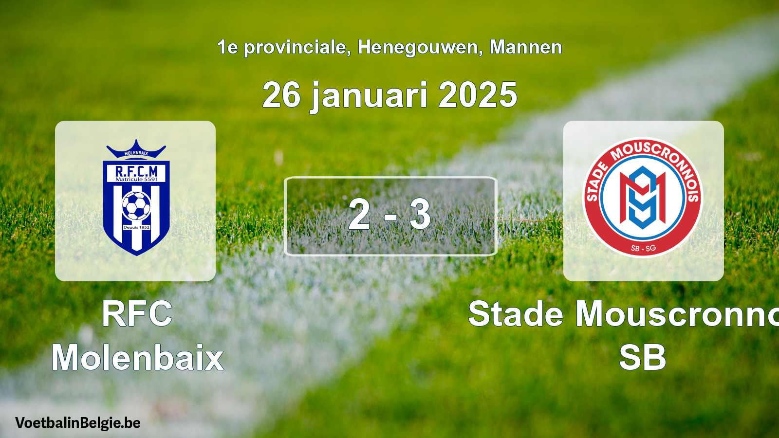 Gespeelde wedstrijd mannenvoetbal: RFC Molenbaix - Stade Mouscronnois SB 2 - 3 (26 januari 2025)