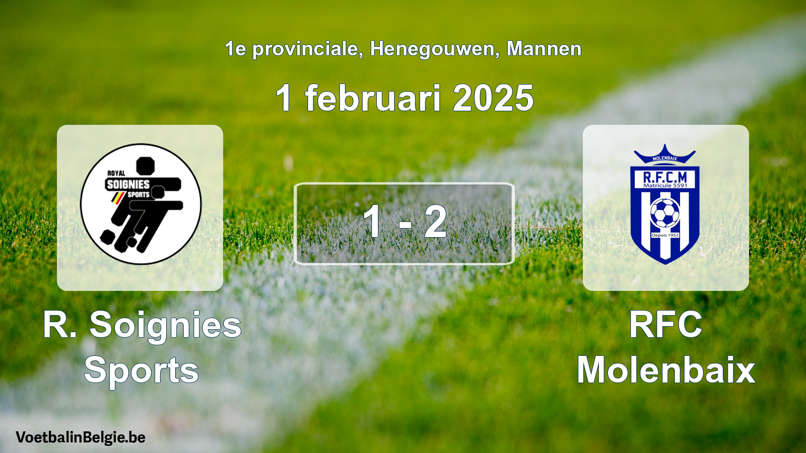 Gespeelde wedstrijd mannenvoetbal: R. Soignies Sports - RFC Molenbaix 1 - 2 (1 februari 2025)