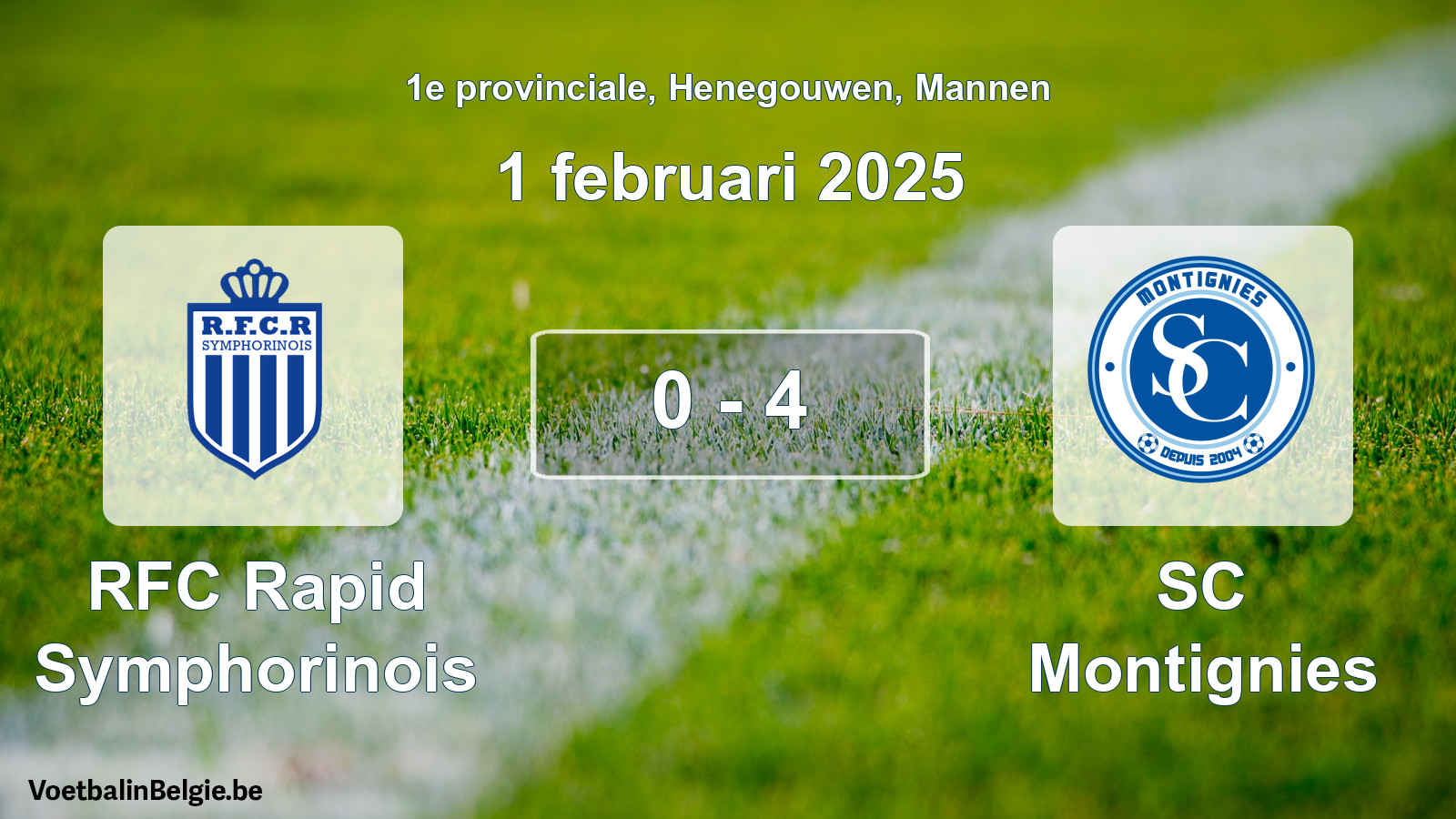 Gespeelde wedstrijd mannenvoetbal: RFC Rapid Symphorinois - SC Montignies 0 - 4 (1 februari 2025)