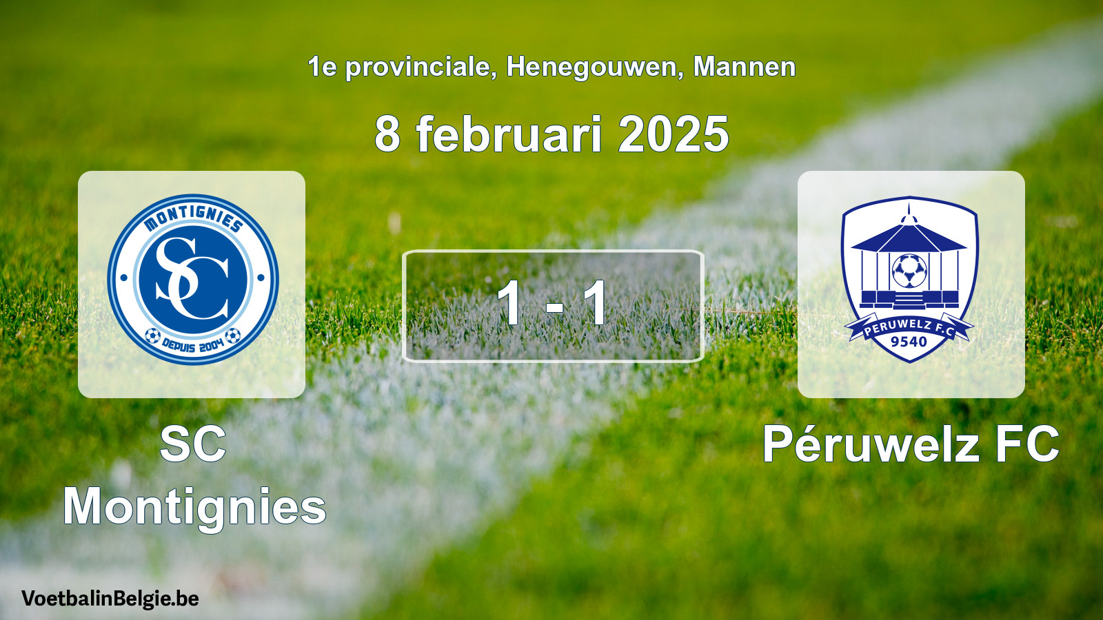 Gespeelde wedstrijd mannenvoetbal: SC Montignies - Péruwelz FC 1 - 1 (8 februari 2025)
