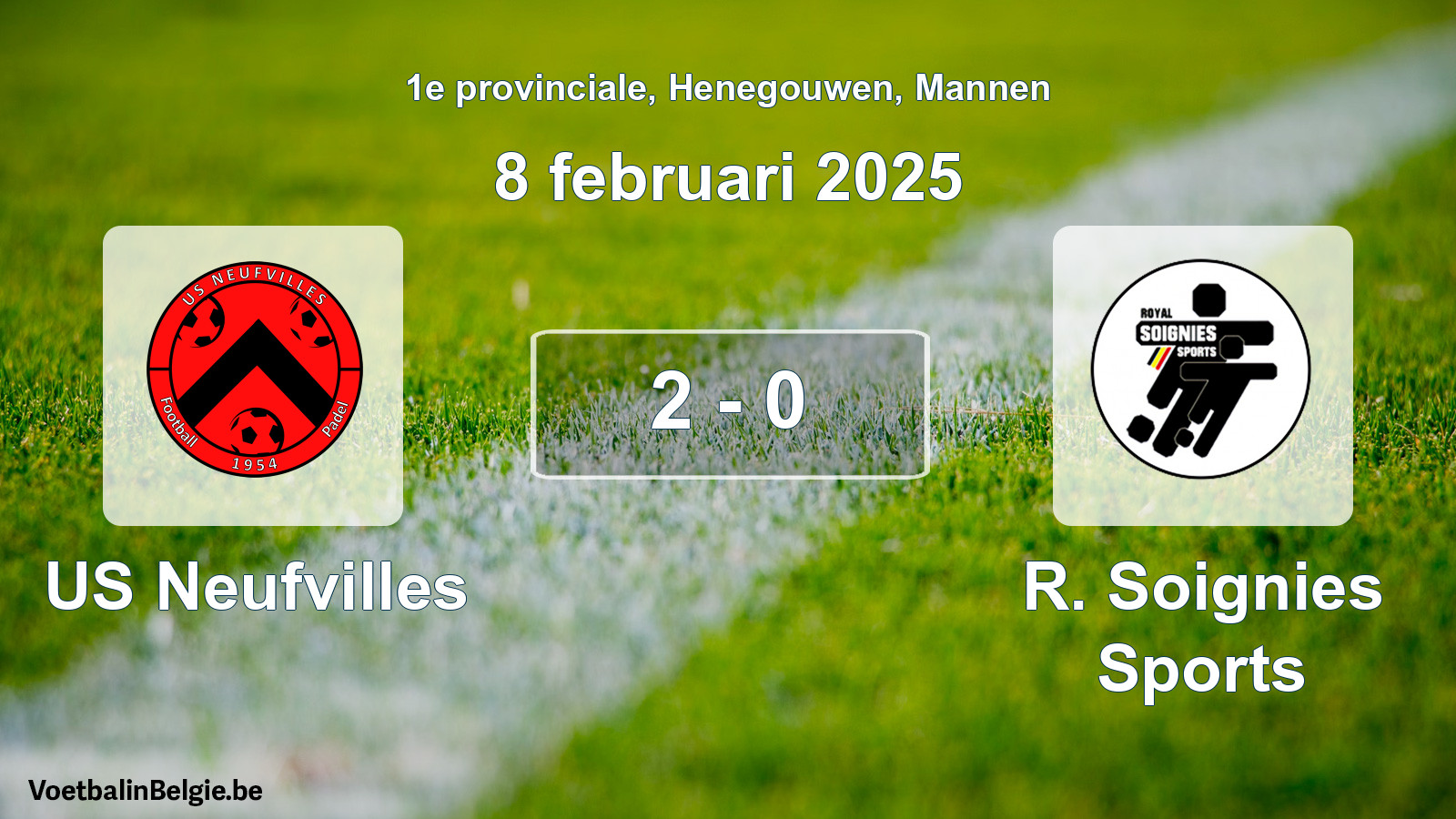 Gespeelde wedstrijd mannenvoetbal: US Neufvilles - R. Soignies Sports 2 - 0 (8 februari 2025)